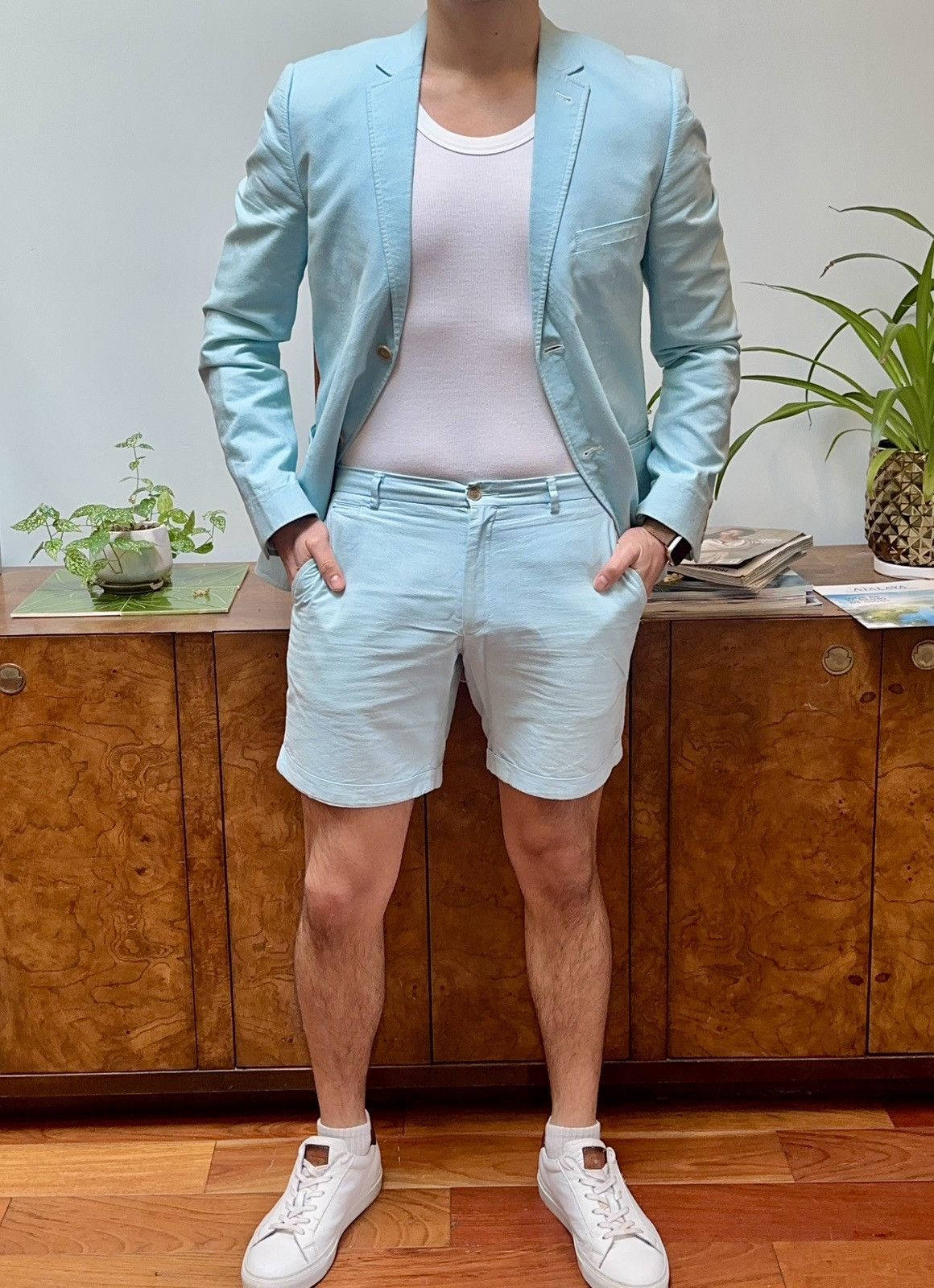 Topman Pastel Turquoise Summer Short Suit SET Size 38R - 1 Thumbnail