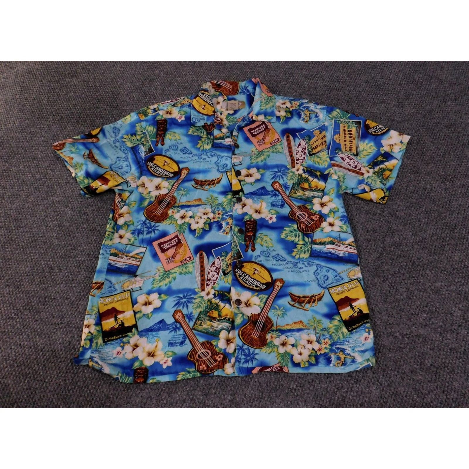 Vintage High Surf Shirt Mens XL Blue Hawaiian Aloha Floral Ukulele Surf Vacation Print Shirt Size US XL / EU 56 / 4 - 2 Thumbnail