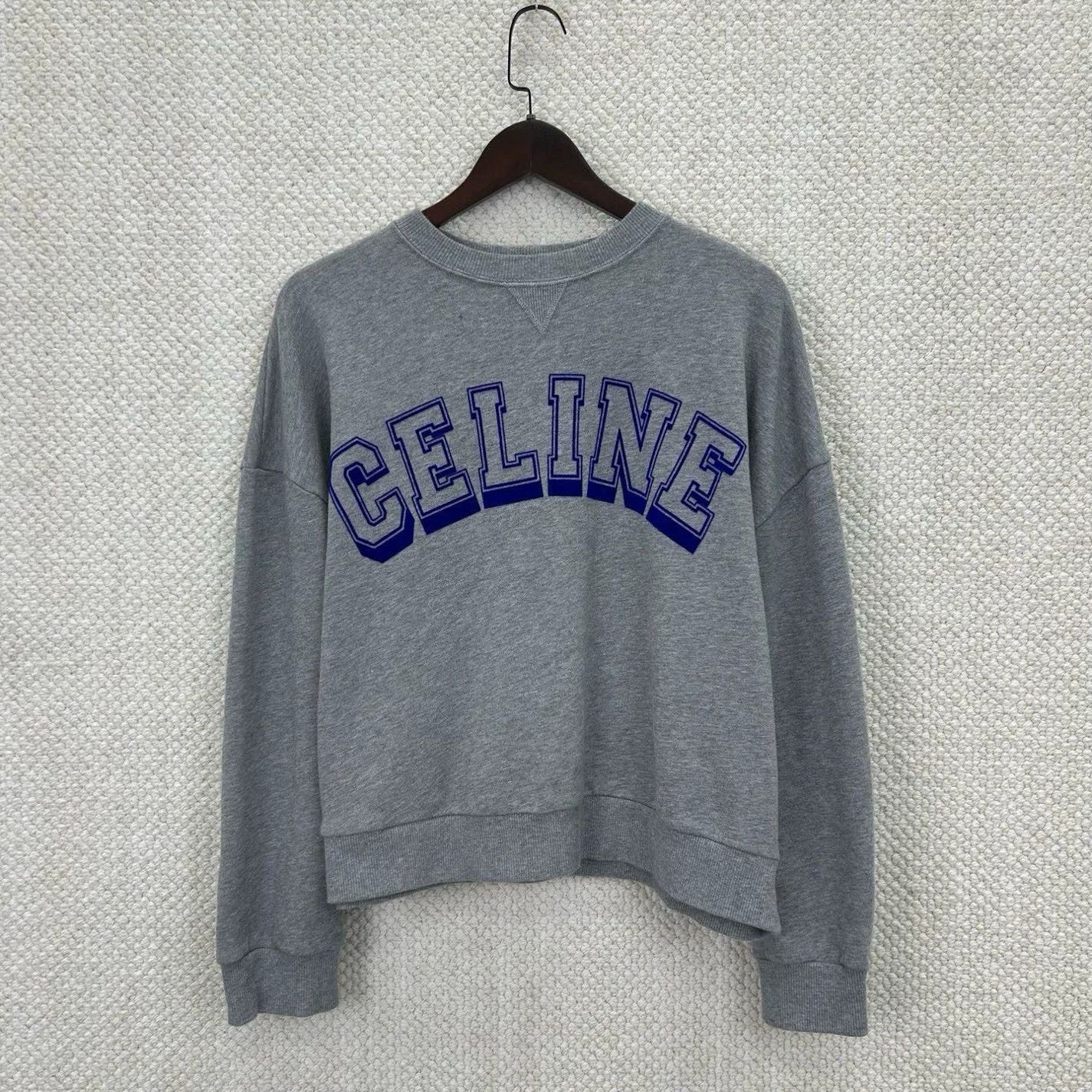 Celine celine gray cropped sweatshirt with print Size S / US 4 / IT 40 - 1 Thumbnail
