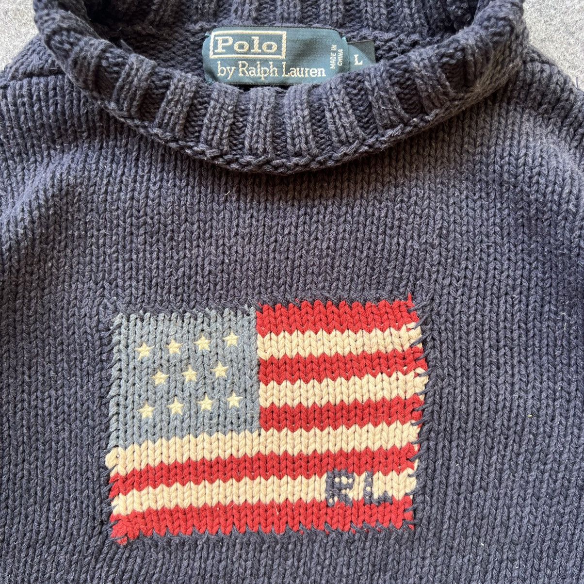 Designer × Polo Ralph Lauren × Vintage Vintage Polo Ralph Lauren American Flag Knit Sweater Size US L / EU 52-54 / 3 - 3 Thumbnail