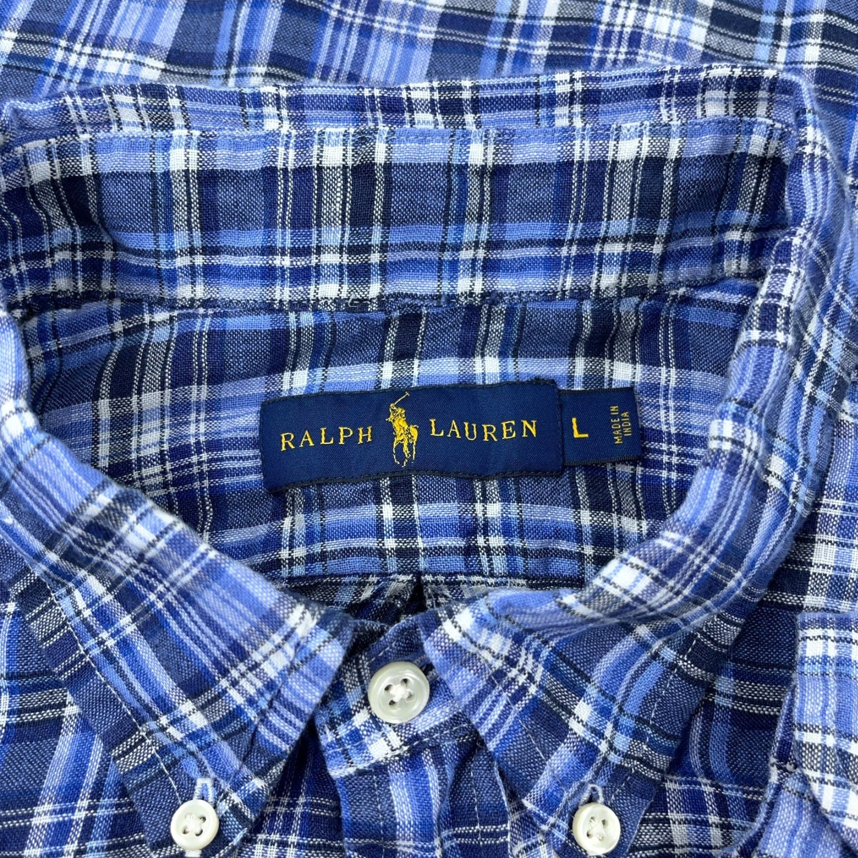 Ralph Lauren Ralph Lauren Linen Shirt Men Large Blue Plaid Button-Up Casual Adult Shirt Size US L / EU 52-54 / 3 - 3 Thumbnail