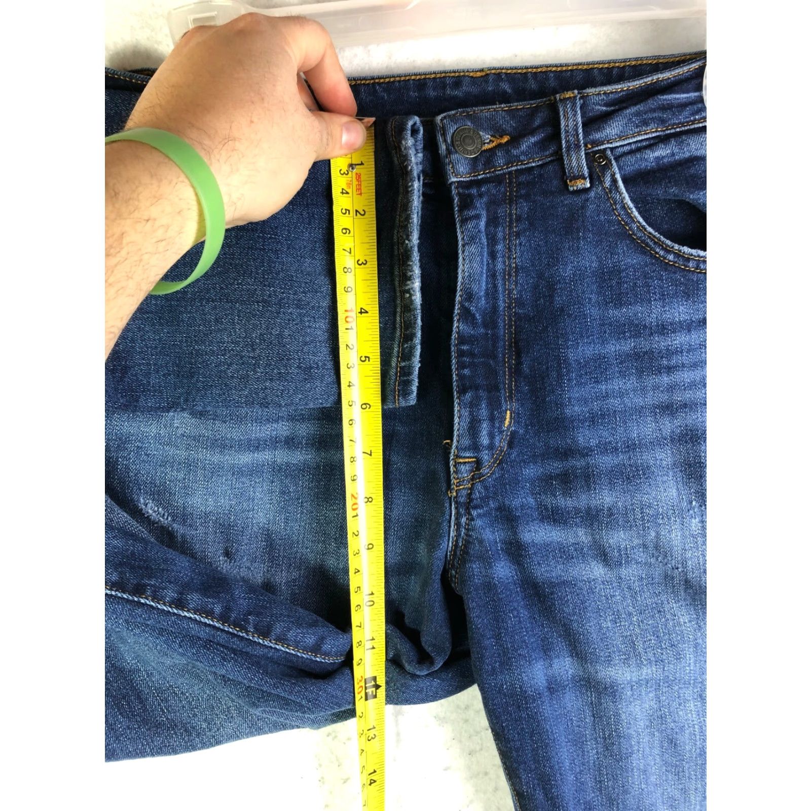 Denime &Denim Mens Size 32 Skinny High Rise Distressed Dark Wash Blue Denim Jeans Jeans Men's Blue 90s Theme? Size US 32 / EU 48 - 4 Thumbnail