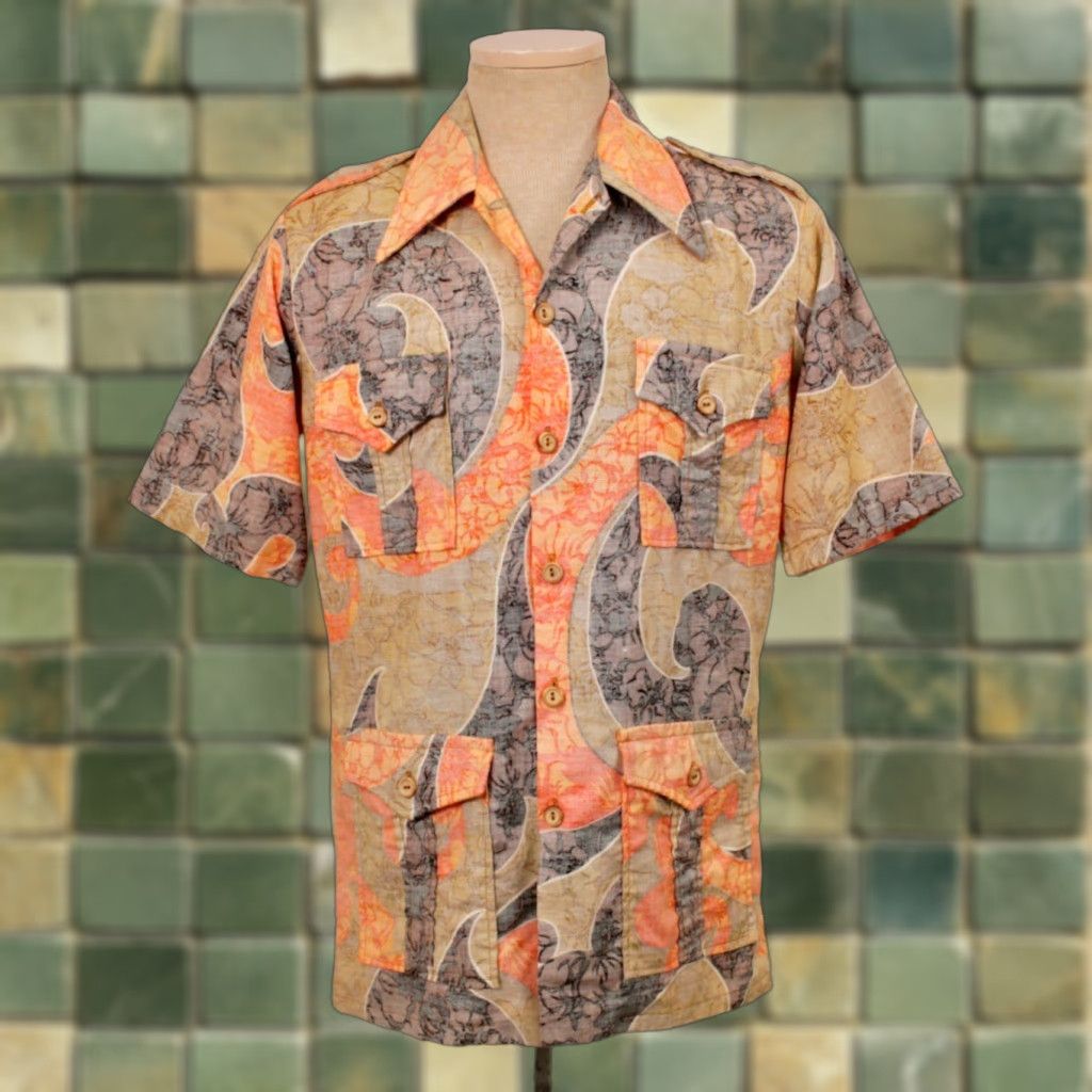 Paradise VINTAGE Barefoot in Paradise Hawaiian Shirt Men’s 60s 70s 1960s Short Sleeve M Orange Cotton Casual 43 29 Size US M / EU 48-50 / 2 - 1 Thumbnail