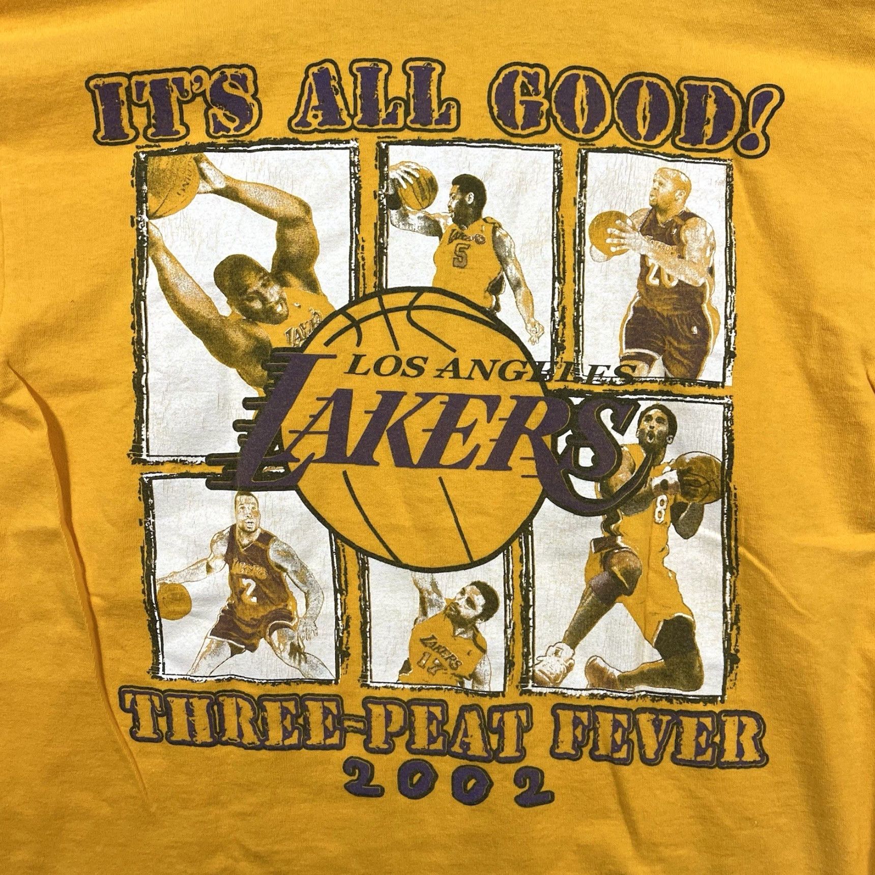 Gildan VINTAGE Kobe Shaq Lakers Shirt M Men's T-Shirt Yellow 2000s All Seasons Double-Sided 2002 Playoffs It’s All Good Sports Shirt Men Size US M / EU 48-50 / 2 - 2 Thumbnail