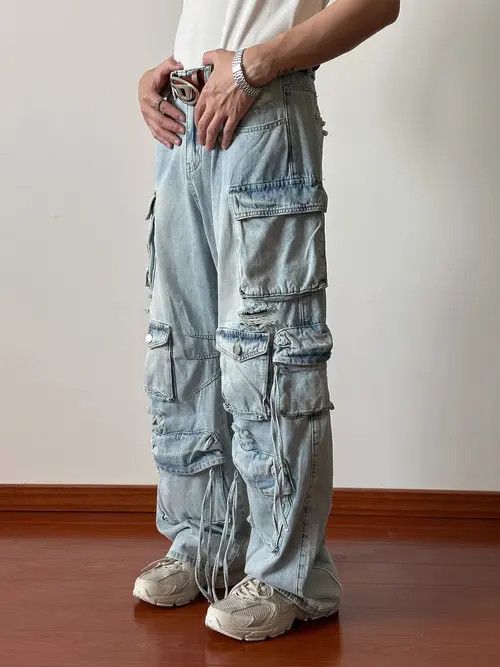 VIBE Frayed loose jeans pockets ripped wide legs retro style Y2K Size US 32 / EU 48 - 2 Thumbnail
