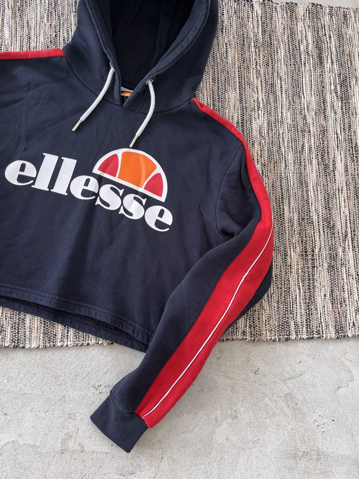 Ellesse × Vintage Vintage Ellesse Crop Top Hoodie Navy Red Center Logo Y2K Size S / US 4 / IT 40 - 4 Thumbnail