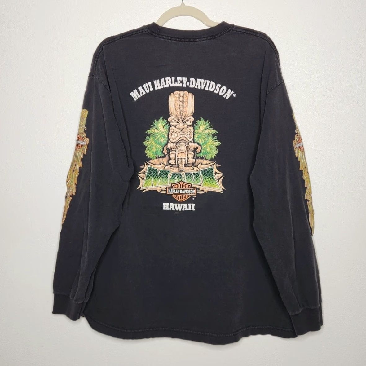 Harley Davidson VINTAGE Harley Davidson Shirt Long Sleeve Aloha Tiki Hawaii Black XL Unisex Adults Girls/Boys Mens Womens Size US XL / EU 56 / 4 - 2 Thumbnail