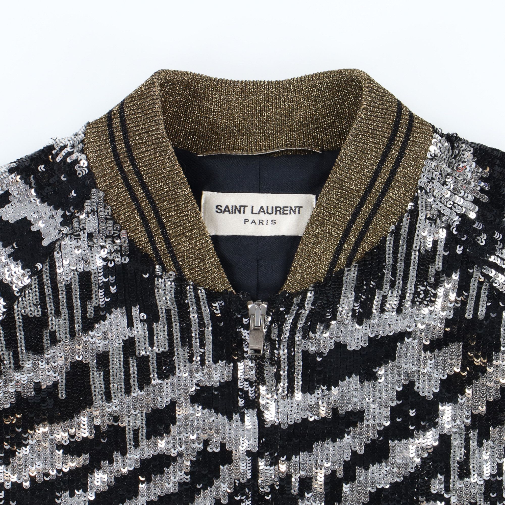 Saint Laurent Paris Black and Silver Zebra Sequined Raglan Bomber Jacket Size US S / EU 44-46 / 1 - 4 Thumbnail