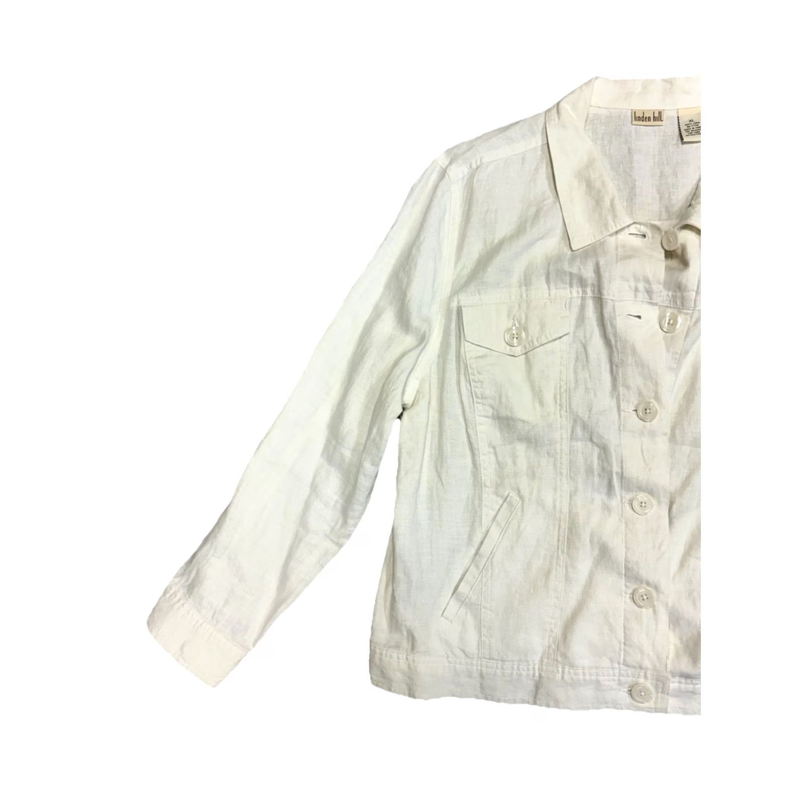 Vintage VINTAGE Linden Hill 100% Linen Women's XL White Button Up w/ Brooch Flower NWT Jacket Womens 90s Retro Y2K Size XL / US 12-14 / IT 48-50 - 4 Thumbnail
