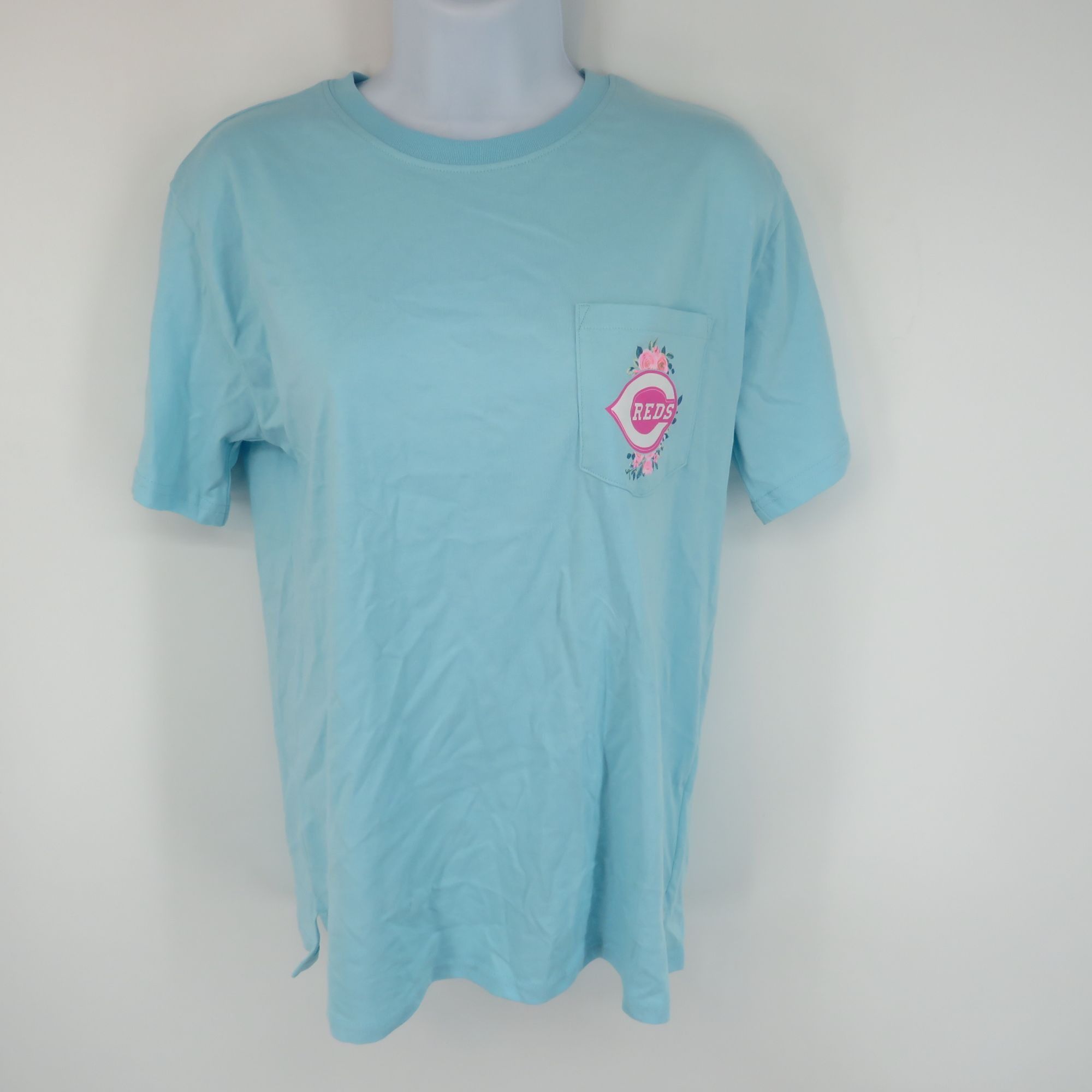 Majestic Cincinnati Reds Women's Blue Pink Graphic Tee Small NWT Size S / US 4 / IT 40 - 1 Thumbnail