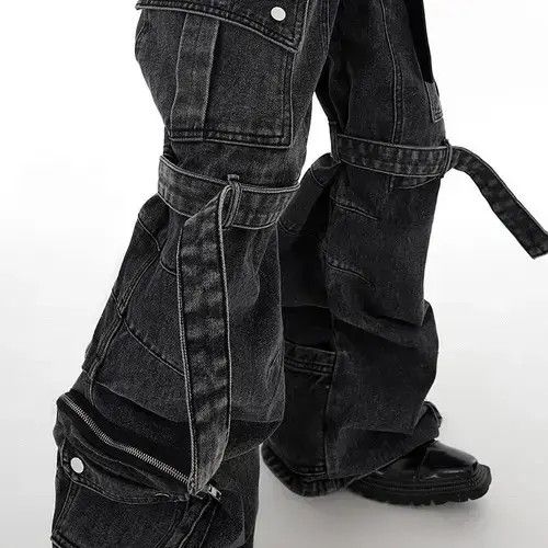 VIBE Washed Multi Pocket Strap Wide Leg Denim Pant Size US 29 - 2 Thumbnail