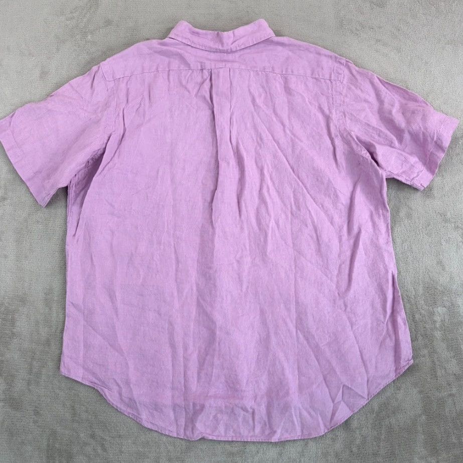 Polo Ralph Lauren VINTAGE Polo Ralph Lauren Classic Fit Shirt Men XL Lavender 100% Linen Short Sleeve Button-Up Collared Pony Embroidered Solid Size US XL / EU 56 / 4 - 4 Thumbnail