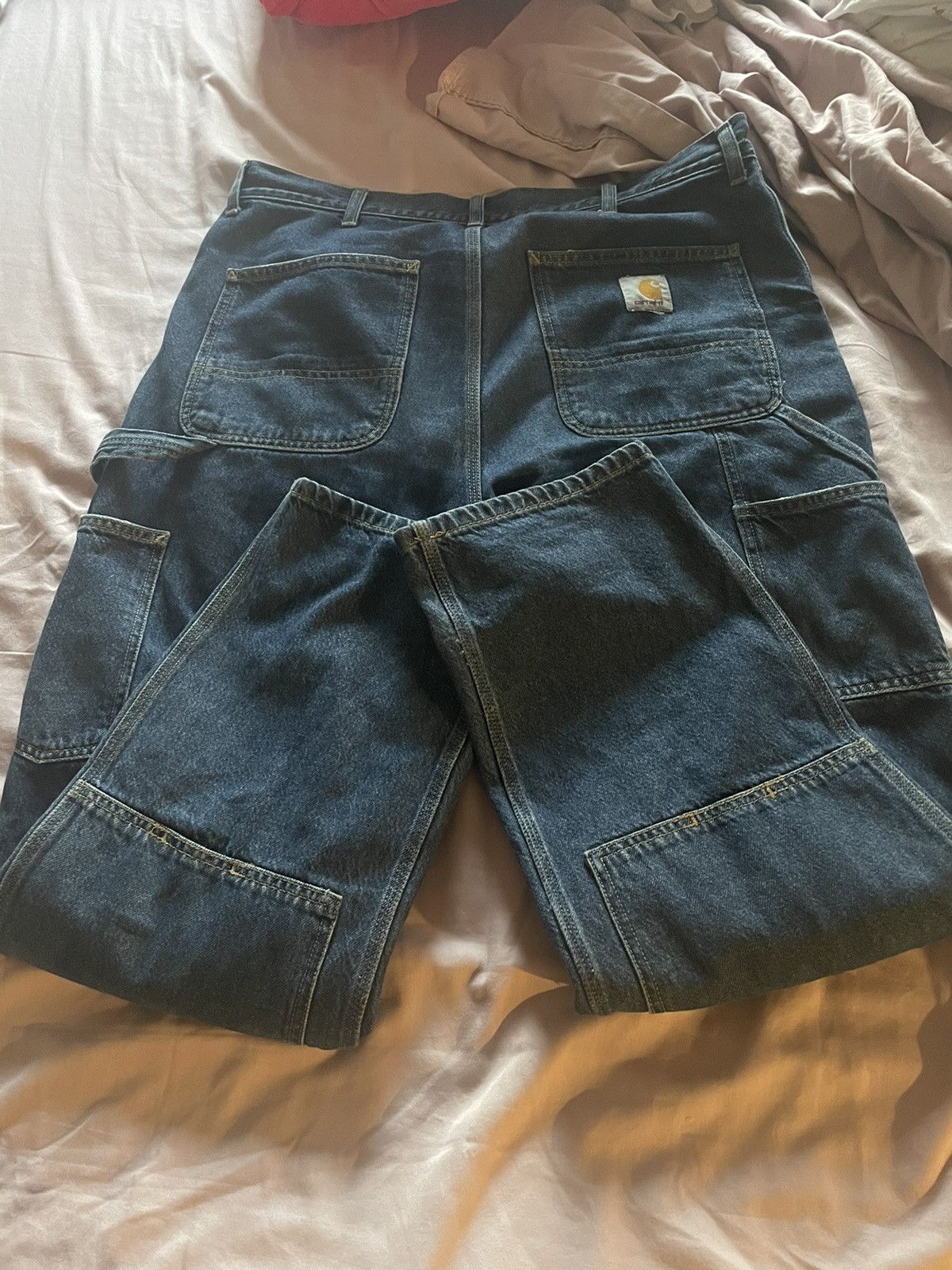 image of Carhartt Wip Double Knee Stone Washed Jeans in Blue, Men's (Size 34)