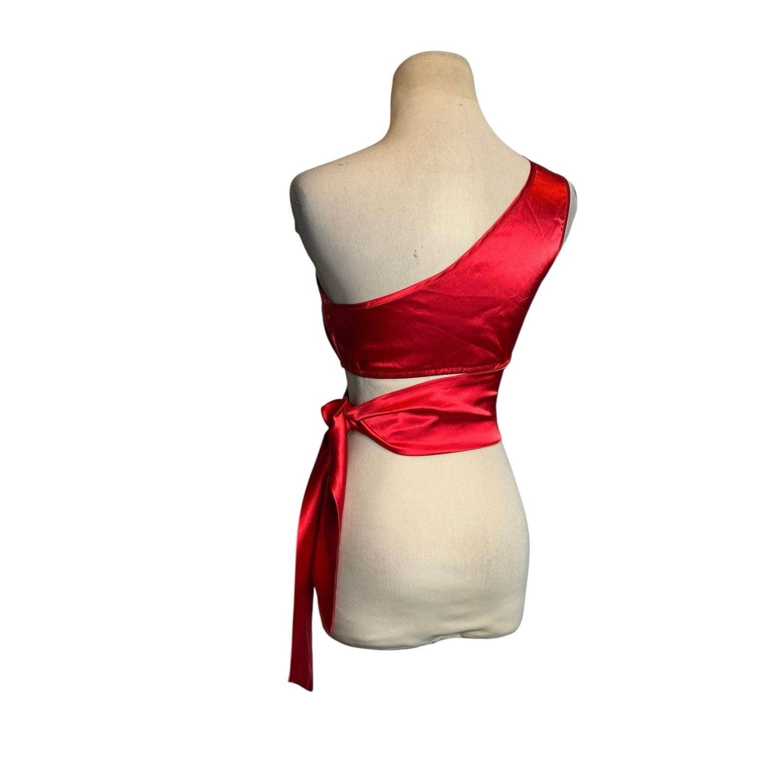 Shein Shein Red Calvaya One Shoulder Tie Side Satin Top size XS Size XS / US 0-2 / IT 36-38 - 2 Thumbnail