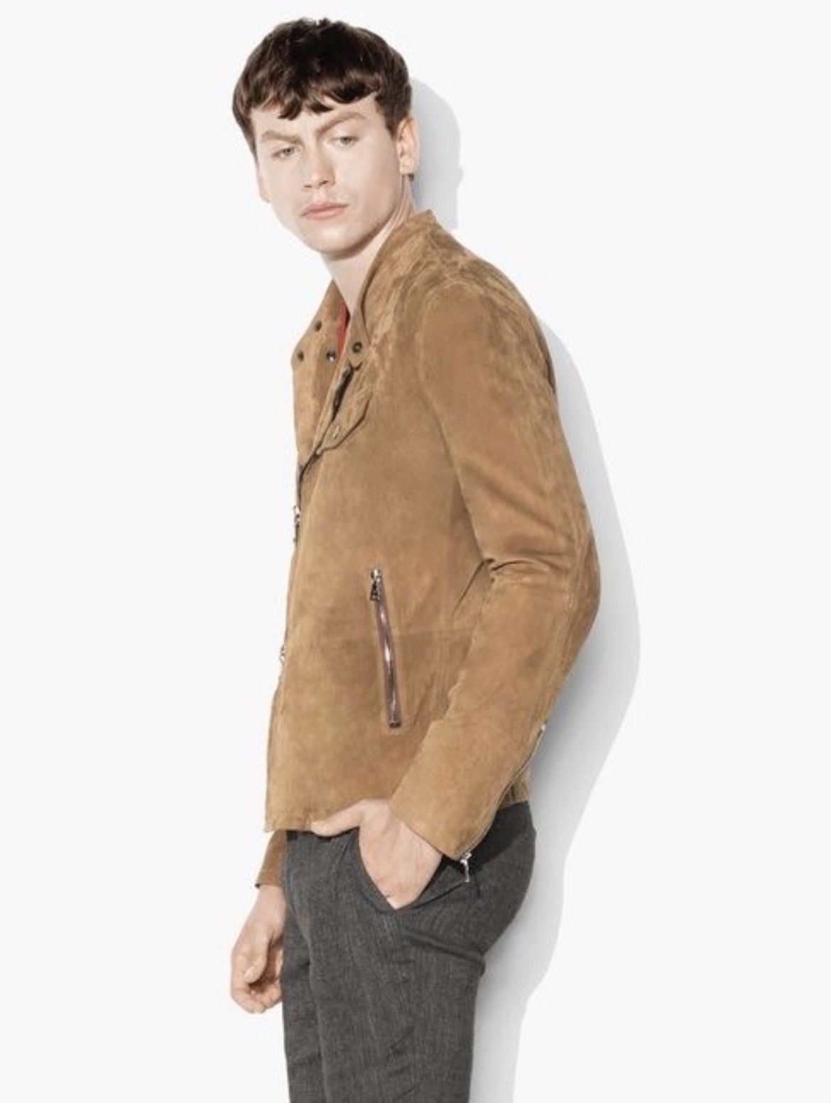 John Varvatos Suede Asymmetric Moto Jacket EU 44 USA 34 Size US S / EU 44-46 / 1 - 5 Thumbnail