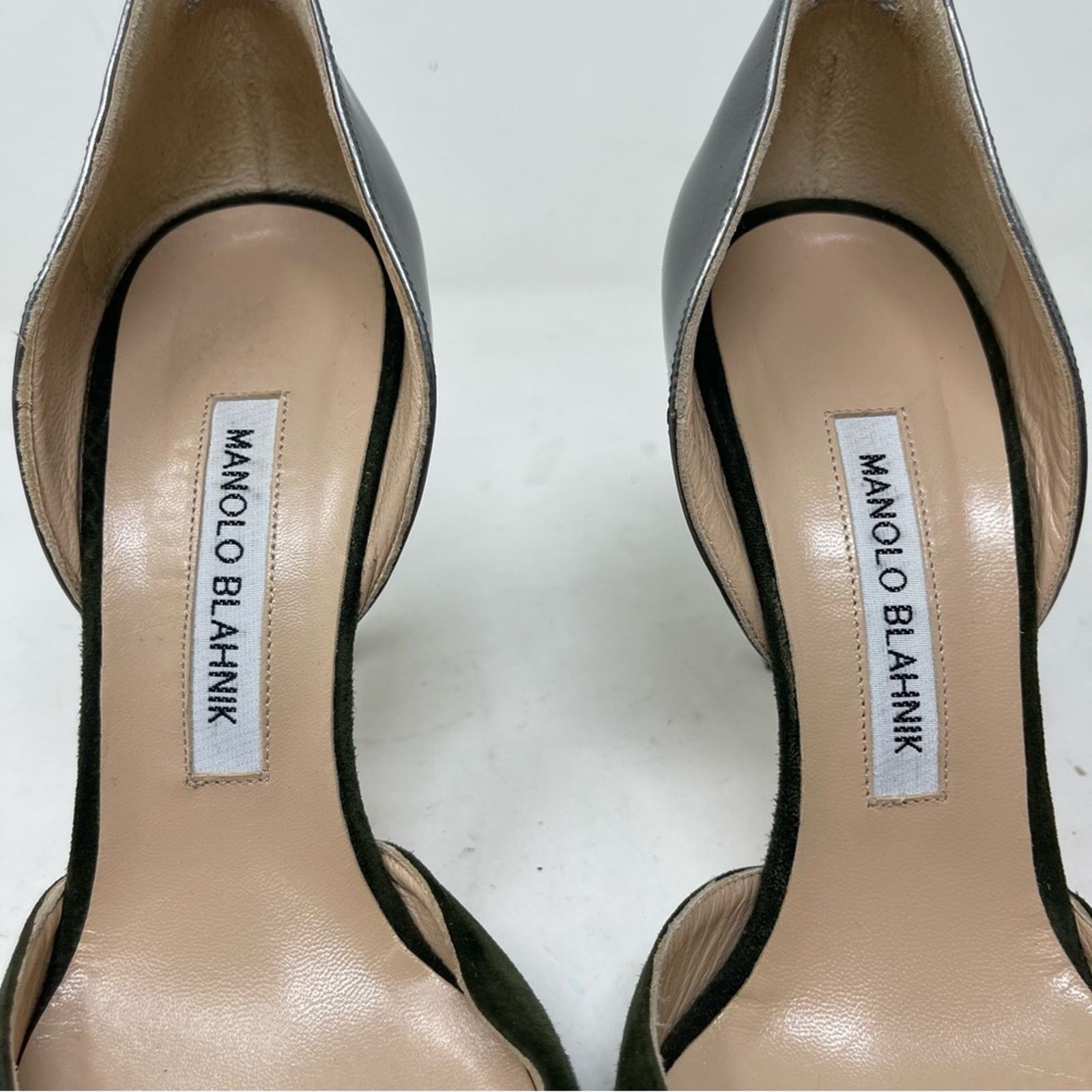 Manolo Blahnik ManoloBlahnik D’orsey green suede silver leather heels 100mm Size US 7.5 / IT 37.5 - 5 Thumbnail