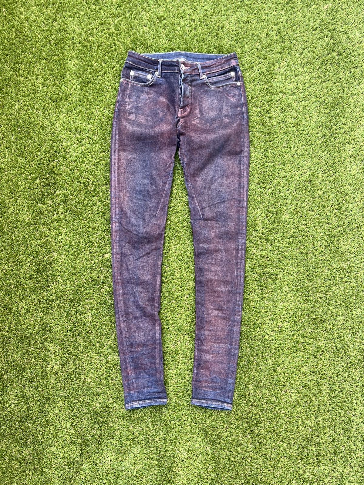 image of Rick Owens Waxed Red Wax Detroit Cut Skinny Denim in Blue, Men's (Size 27)