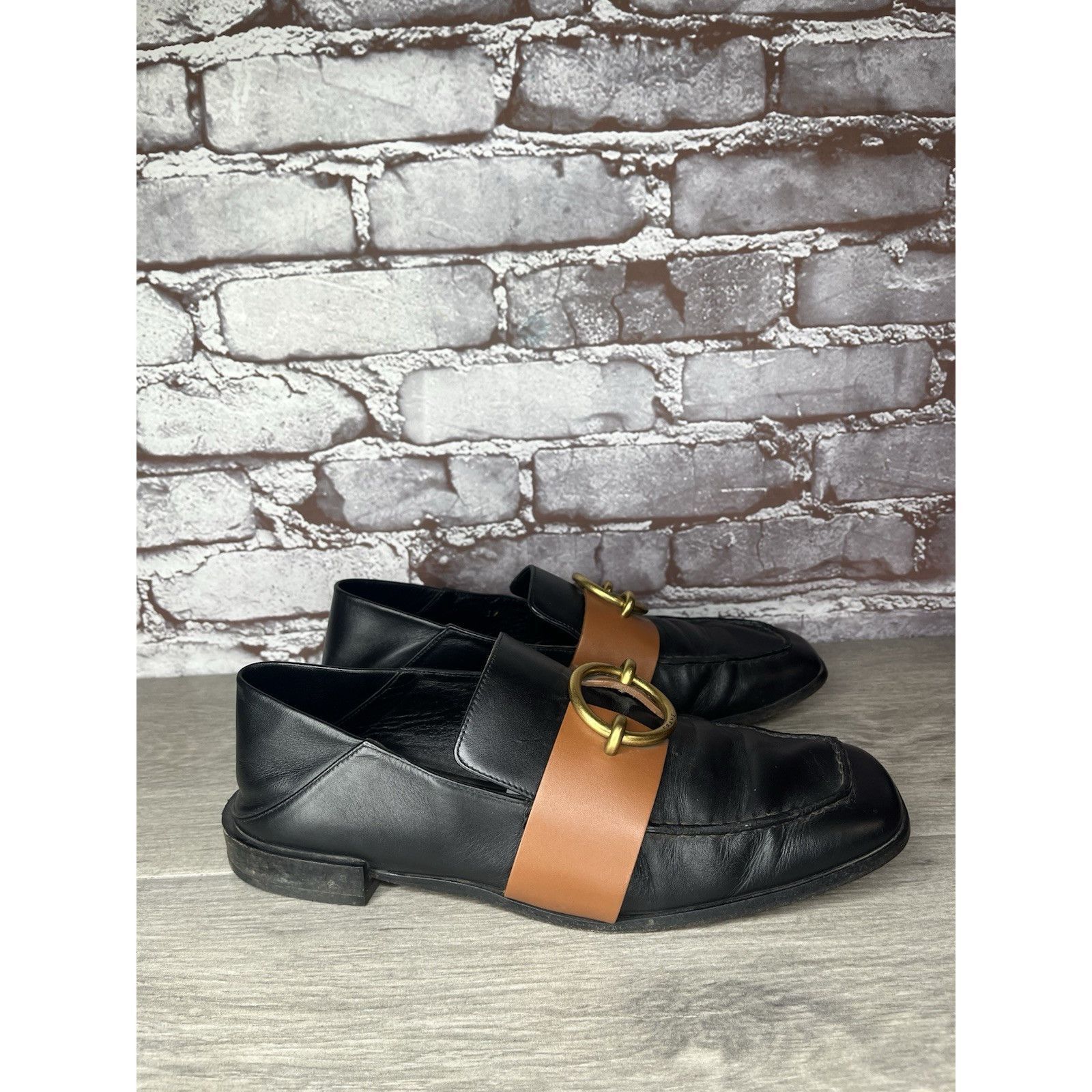 Frame Frame Le Montecito Black Leather Gold Harness Loafers Shoes Size US 8 / IT 38 - 16 Thumbnail