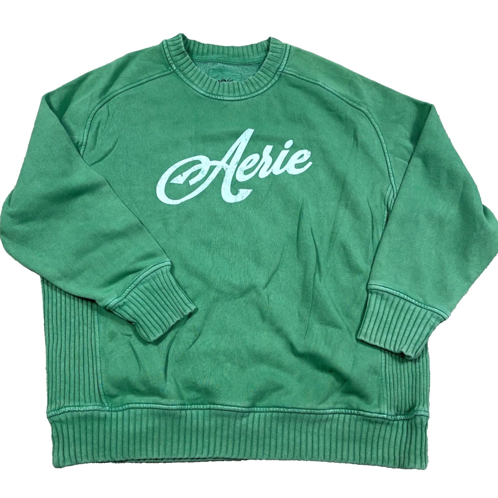 Vintage Aerie Sweatshirt Women Small Green Crewneck Pullover Logo Embroidered Oversized Casual Activewear Size S / US 4 / IT 40 - 2 Thumbnail
