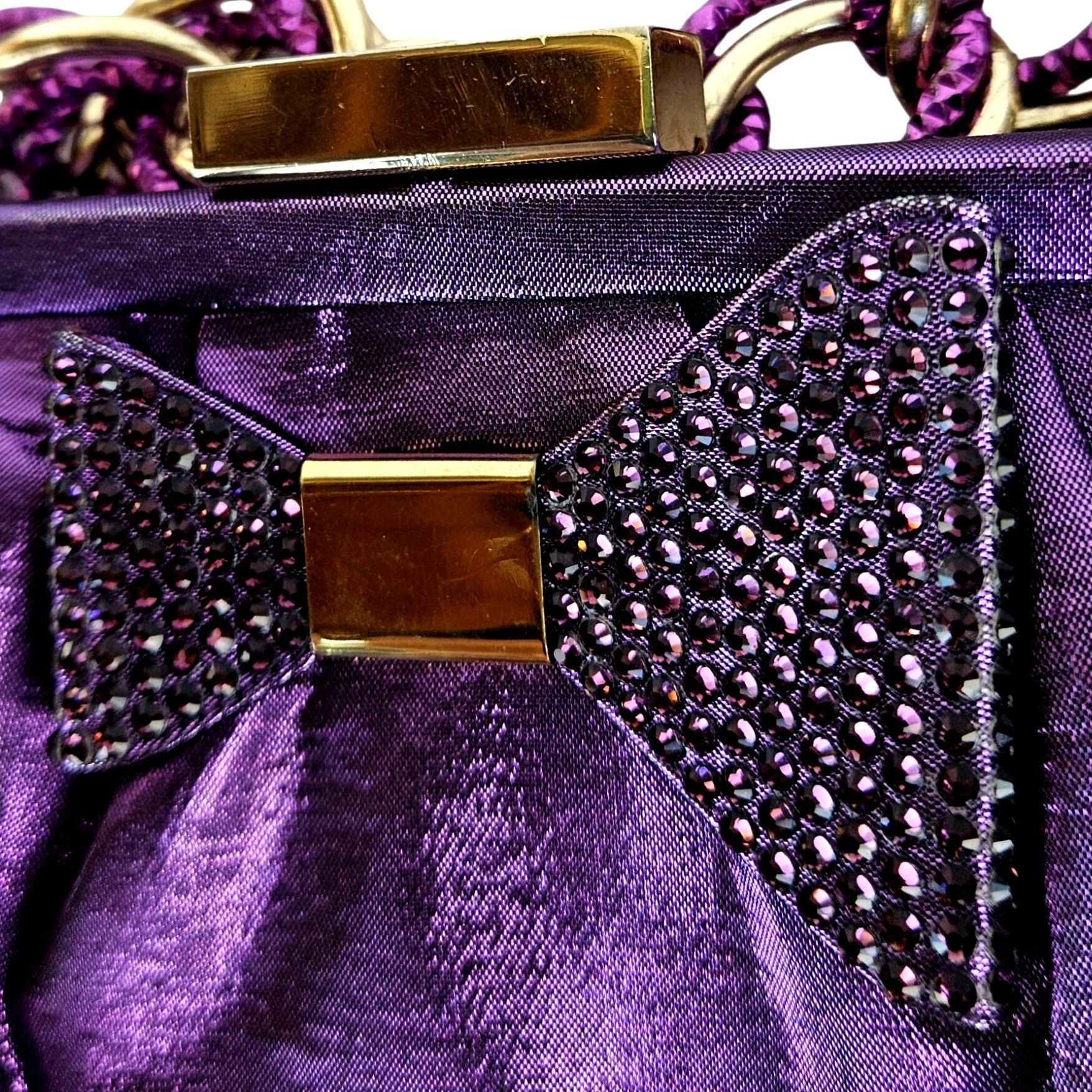 Other Fabiana Mori Italian Purple Satin Evening Bag Rhinestone Bow Size ONE SIZE - 4 Thumbnail