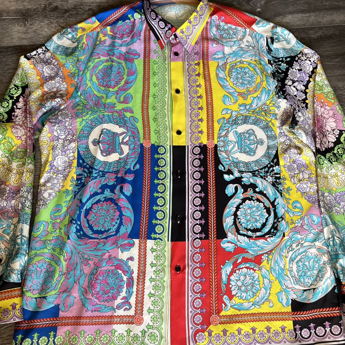 Versace Versace SS19 Techni Baroque Floral Print Silk Buttoned Shirt Size US XL / EU 56 / 4 - 4 Thumbnail