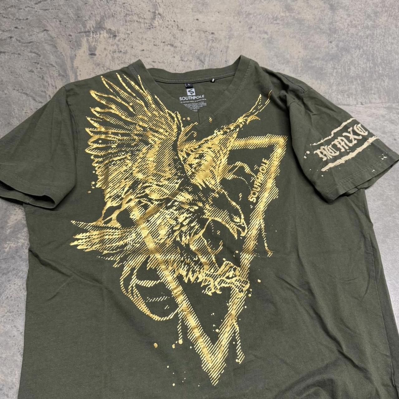 Southpole × Vintage Vintage Y2K Green & Gold Southpole Eagle V Neck T-Shirt Size US L / EU 52-54 / 3 - 2 Thumbnail