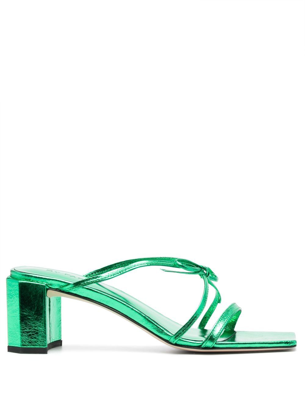 o1mle1224 Metallic Leather Mules in Green