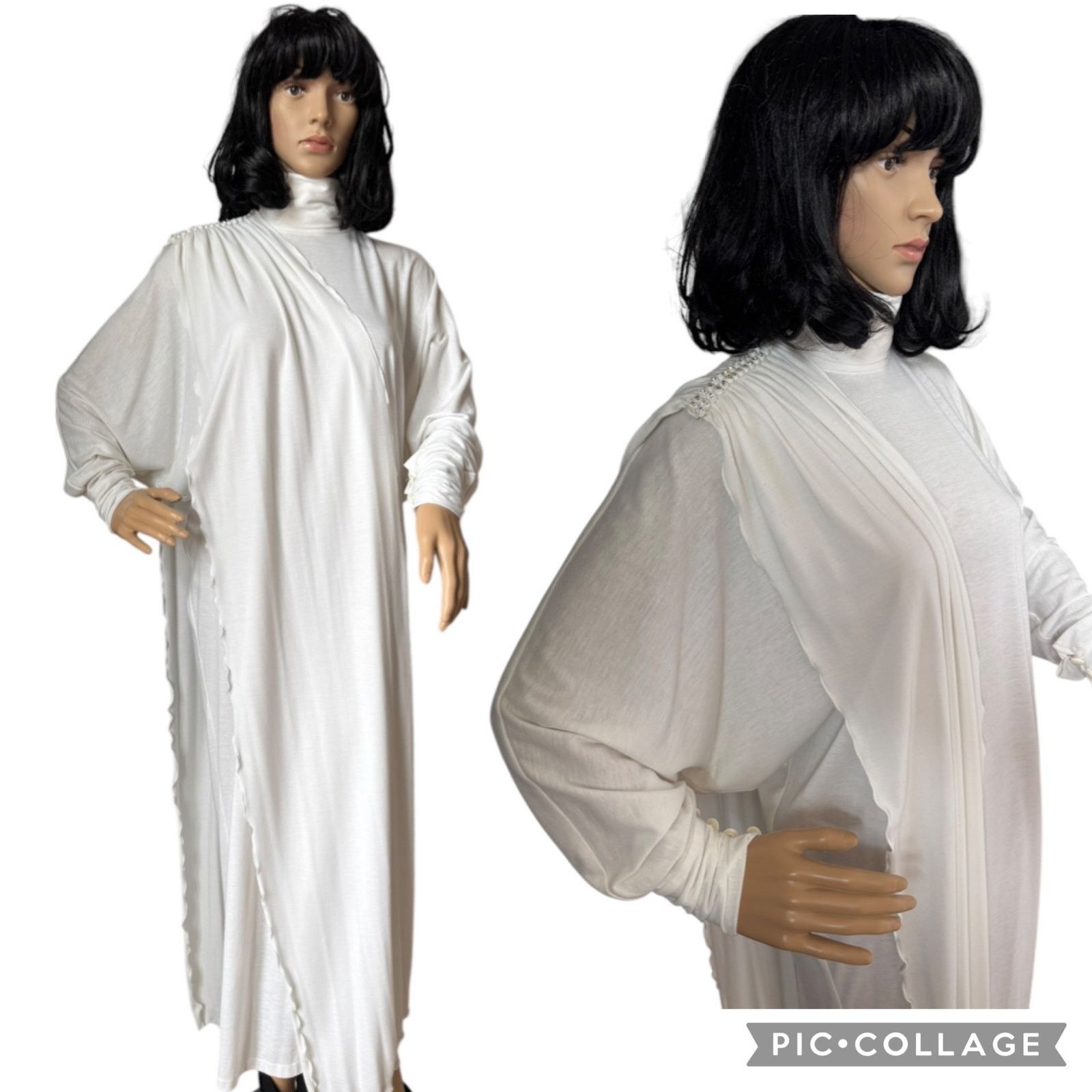 Vintage NWT Marcy & Co 1970s–80s White Rhinestone Caftan Gown sash M Size M / US 6-8 / IT 42-44 - 1 Thumbnail