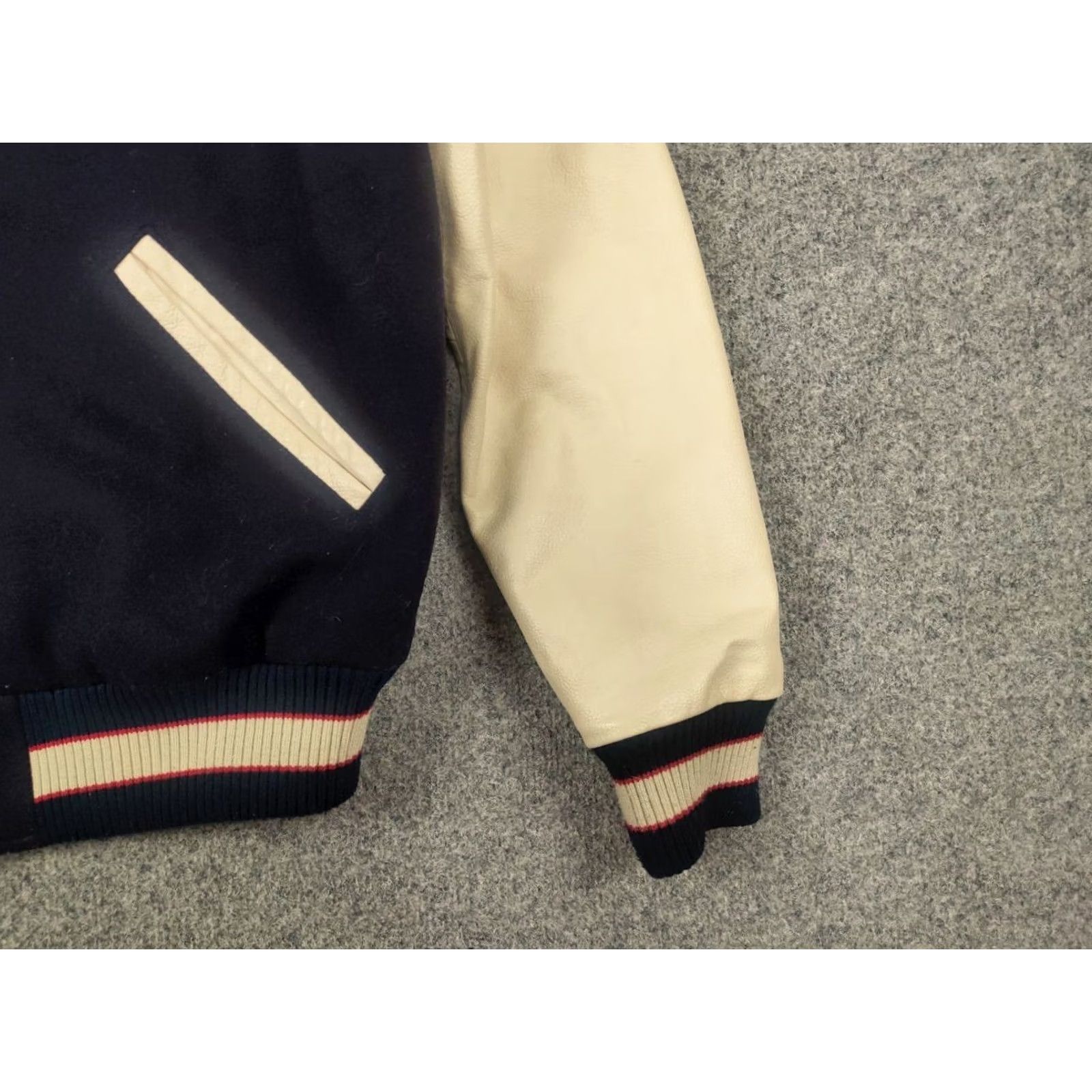 Franklin & Marshall VINTAGE Franklin & Marshall Varsity Logo Navy Wool Leather Bomber Jacket Size US L / EU 52-54 / 3 - 6 Thumbnail