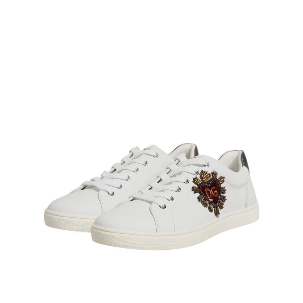 Dolce & Gabbana Dolce & Gabbana White Leather Heart Embellished Sneakers Sho Size US 8 / EU 41 - 4 Thumbnail