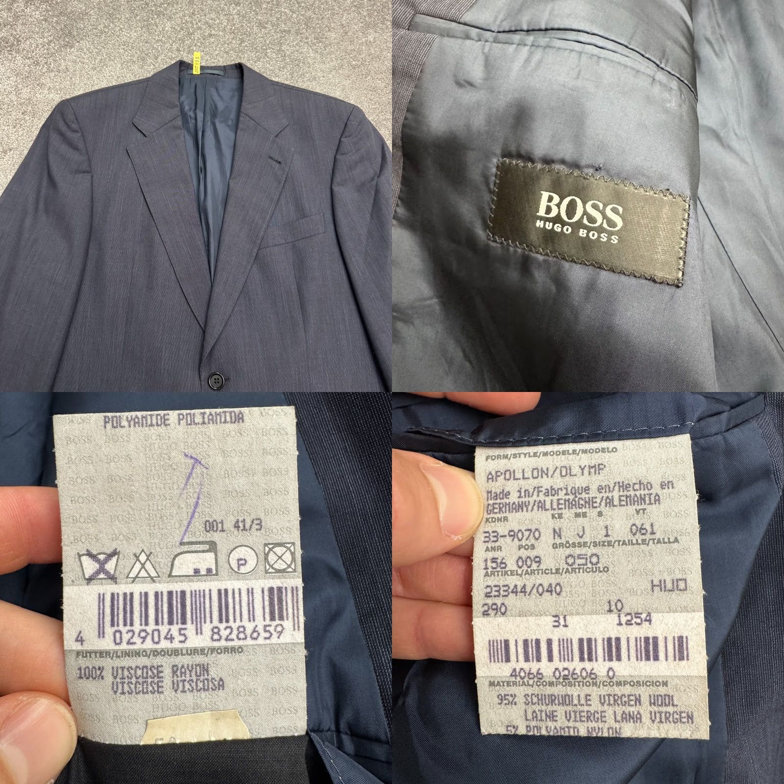 Hugo Boss HUGO BOSS Apollon Olymp Blazer Jacket Men 40R Navy Blue Wool Notch Single-Breasted 2-Button Regular Tailored Front Flat Front Solid Vintage? Size 40R - 8 Thumbnail
