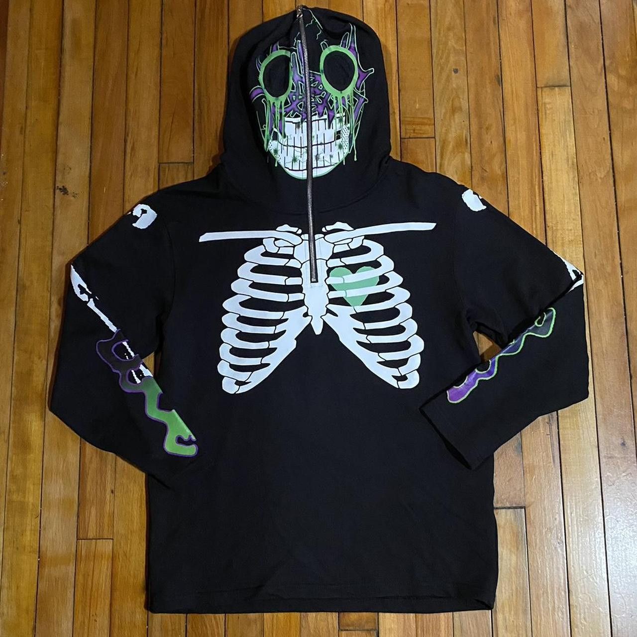 image of Drain Gang x Sad Boys Skeleton Zip Hoodie (Size S) in Black, Men's (Size Small)