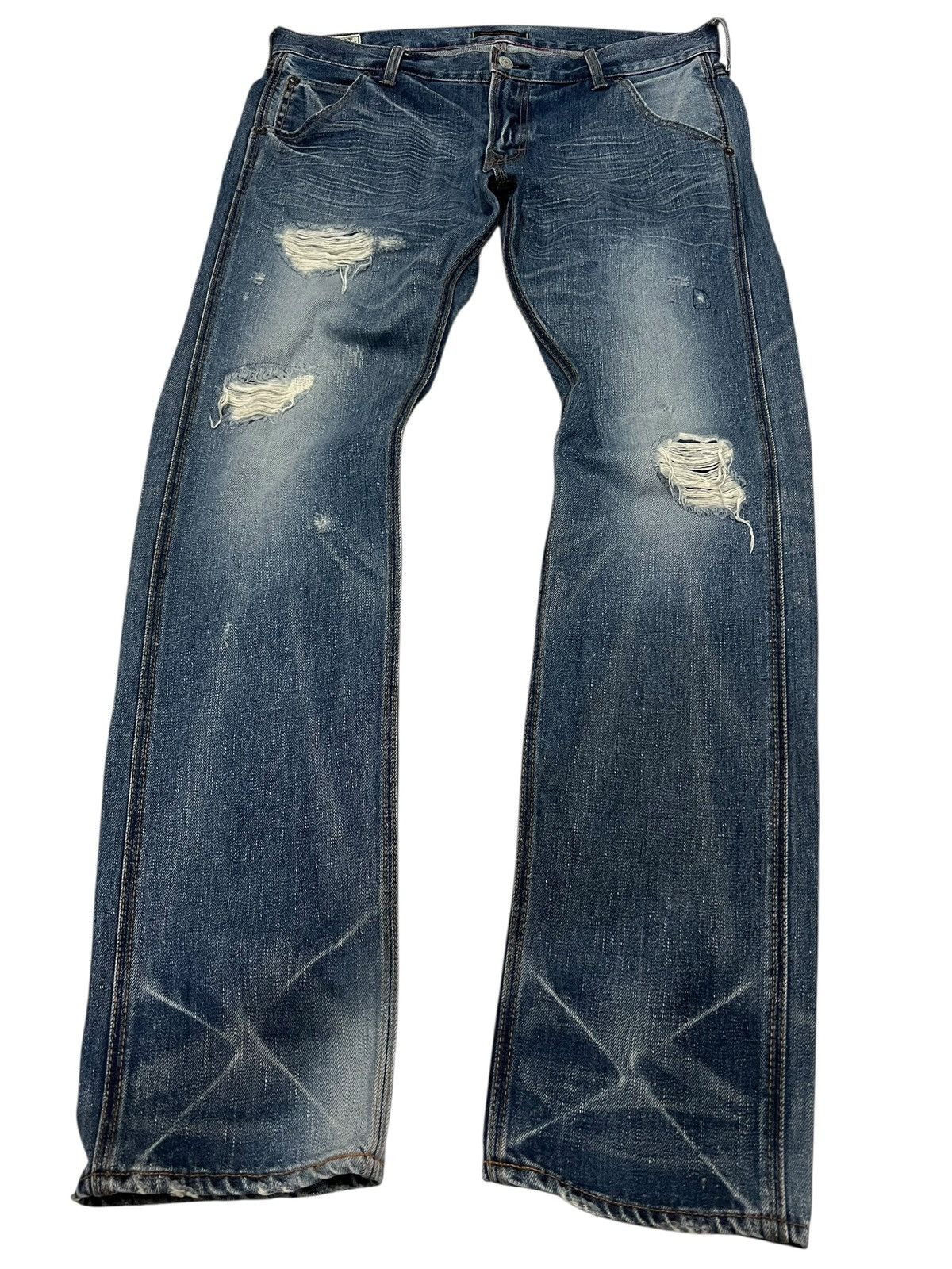 Japanese Brand Vintage Blue Way Japanese Brand Distress Clawmark Jean Size US 34 / EU 50 - 1 Thumbnail
