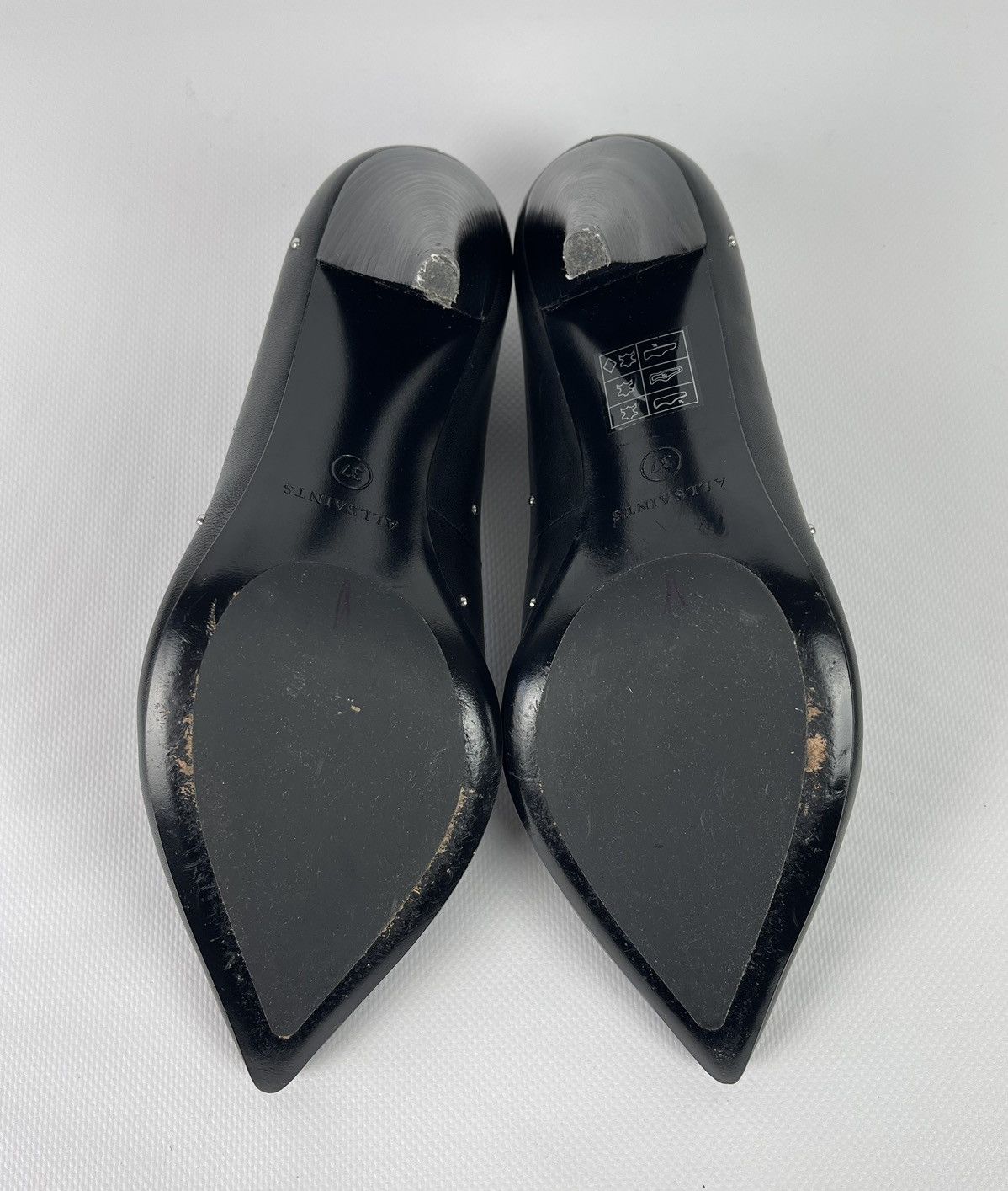 Designer ALLSAINTS Adrianna Court Shoes Platform Heels Leather Black Size US 7 / IT 37 - 11 Thumbnail