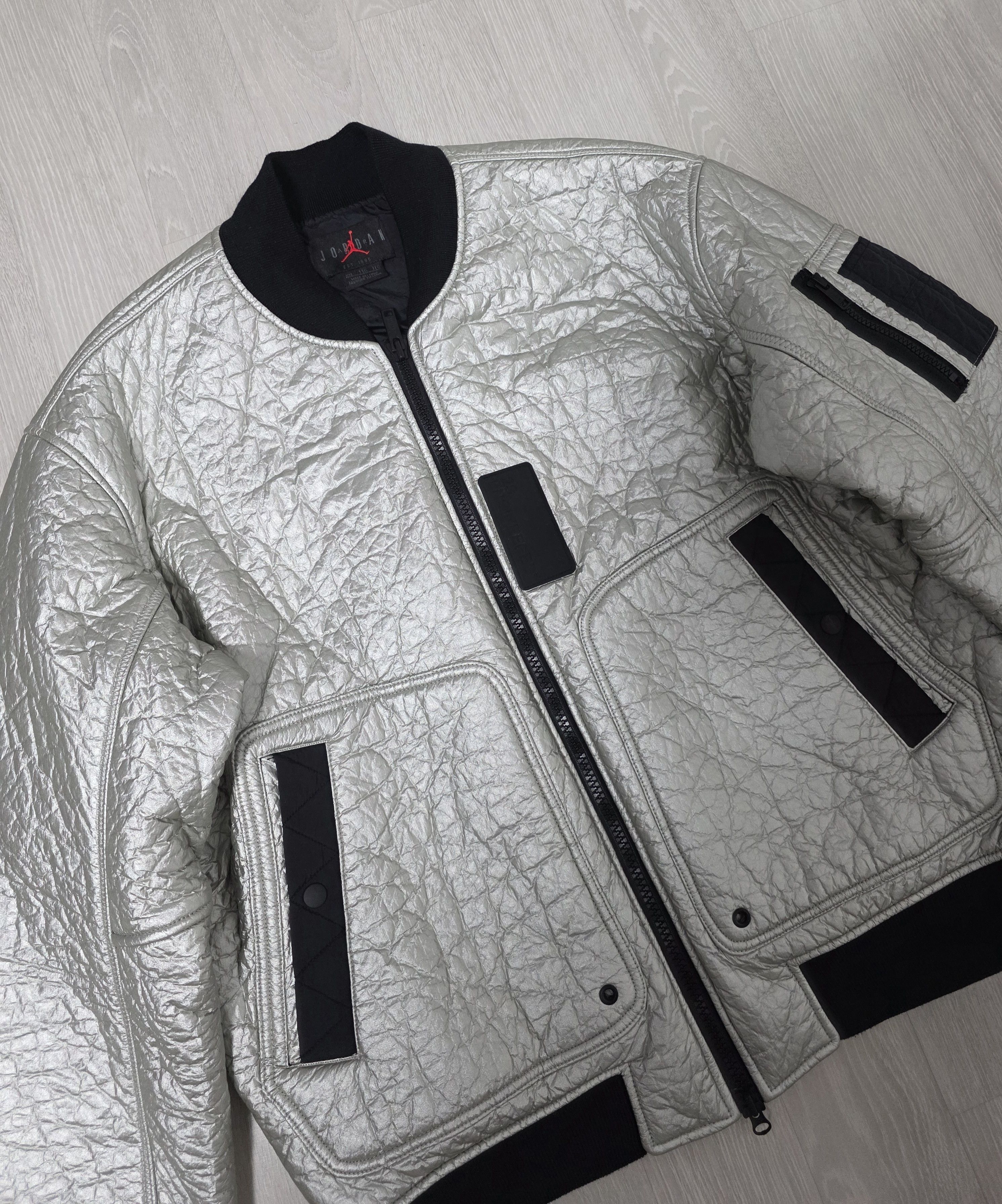 Jordan Brand Nike Air Jordan 23 MA-1 Metallic Silver Bomber Jacket Size US XXL / EU 58 / 5 - 2 Thumbnail