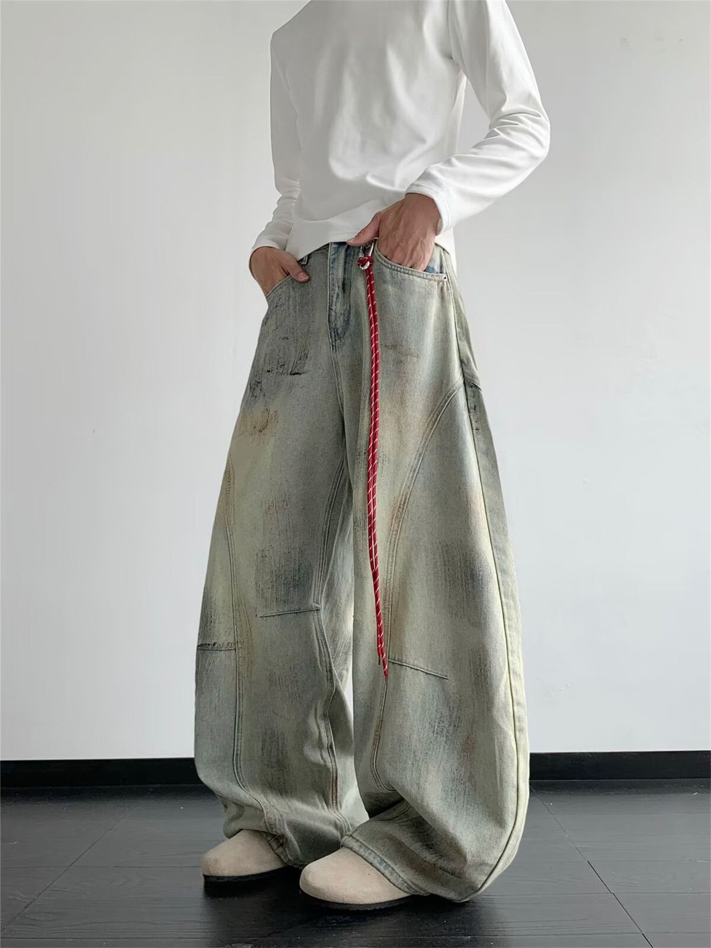 Japanese Brand Vintage distressed wide-leg men's patchwork scimitar jeans Size US 32 / EU 48 - 4 Thumbnail