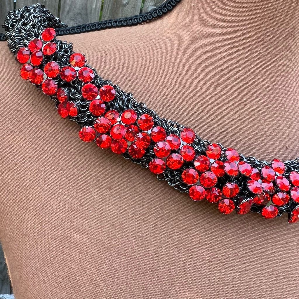 Vintage Vintage Braided Chainmail Necklace, Ruby Rhinestones, Heavy Size ONE SIZE - 2 Thumbnail
