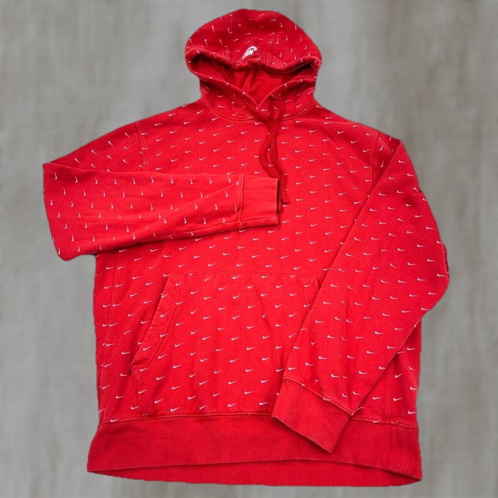 Nike Nike Hoodie Men Medium Red White Sweatshirt Sweater Mini Swoosh All Over AOP Size US M / EU 48-50 / 2 - 1 Thumbnail