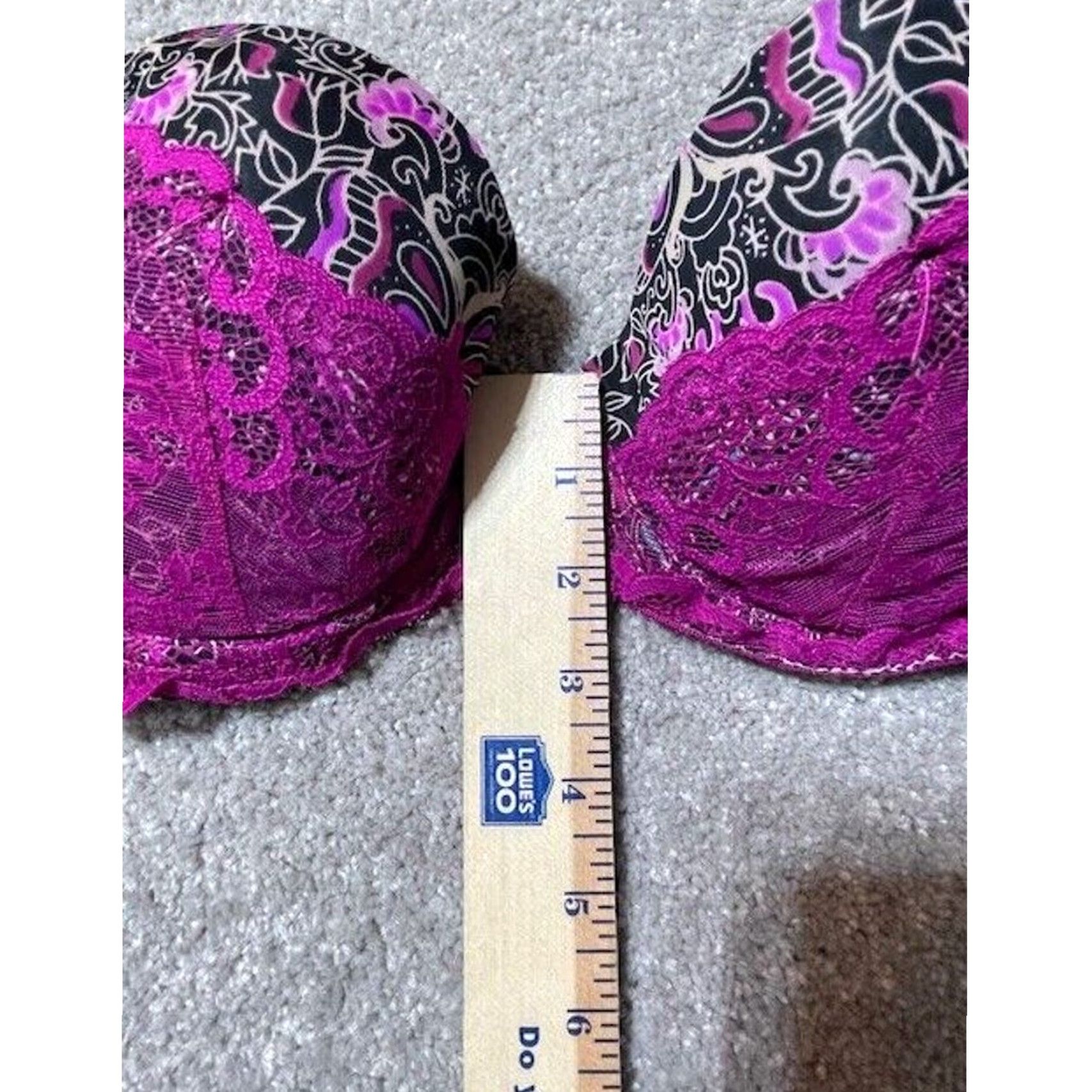 Vintage Underella by Ella Moss Bra Balconette Underwire 34DD Lace Y2K Romantic Floral Purple Womens Girls Size ONE SIZE - 7 Thumbnail