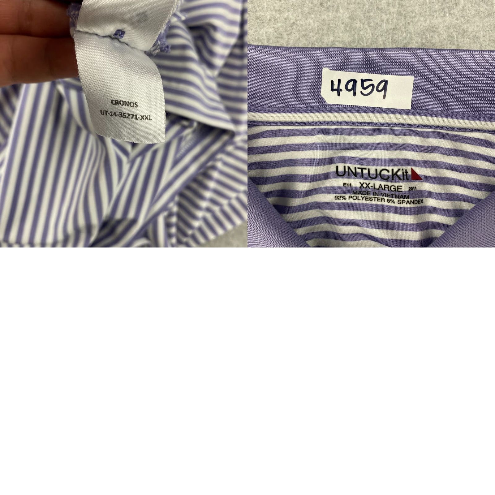 UNTUCKit UNTUCKit Shirt Mens XXL Cronos Golf Stretch Striped Purple Polo Size US XXL / EU 58 / 5 - 8 Thumbnail