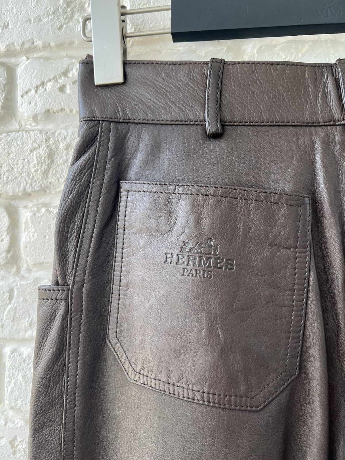 Hermes Hermes Paris Brown Leather Logo Pants Size 27" / US 4 / IT 40 - 5 Thumbnail