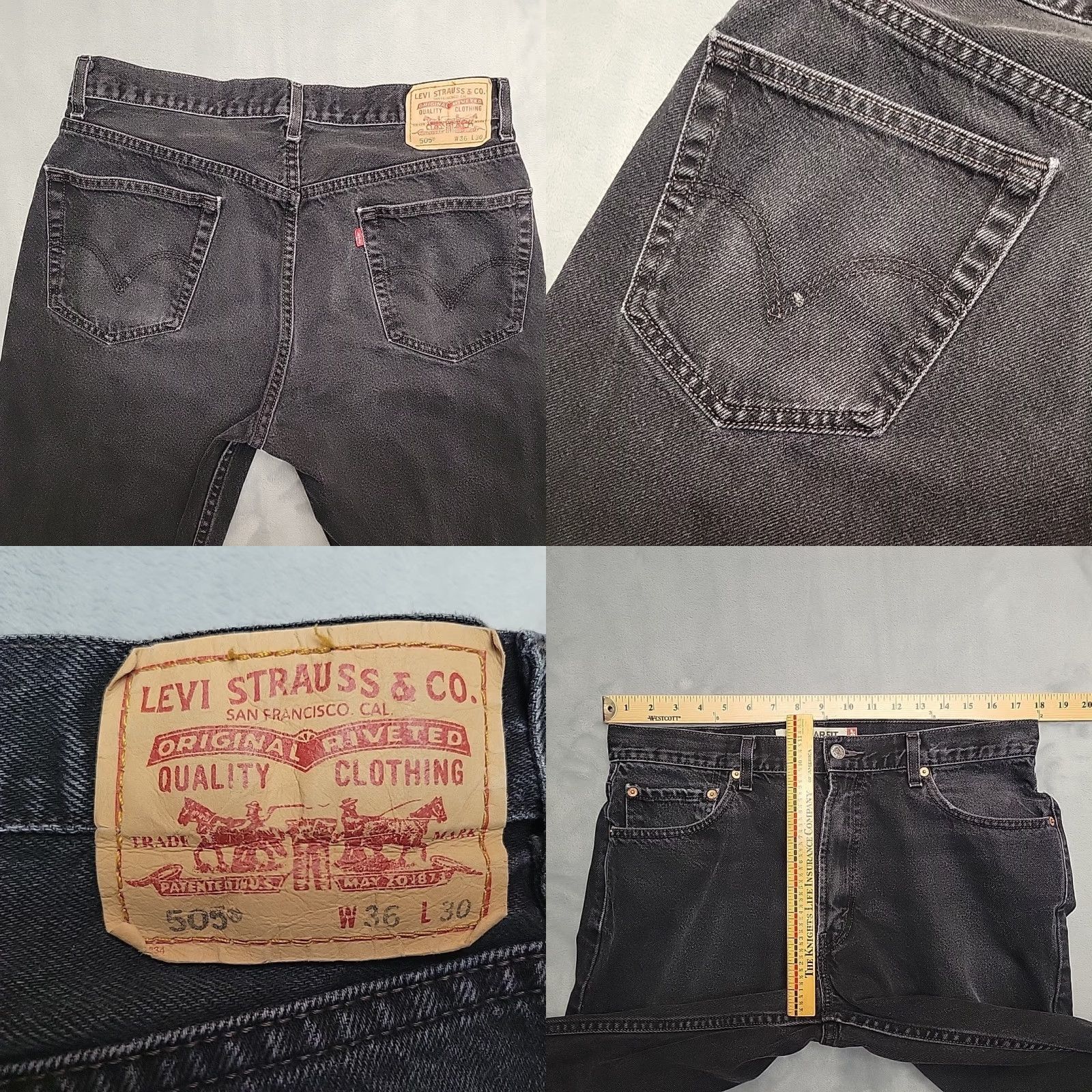 Denime Levis Jeans Mens 36x30 Black 505 Denim 100% Cotton Straight Leg Casual Pants VTG - Mens - Jeans - 36x30 - Black - 505 - Straight - Denim Size US 36 / EU 52 - 8 Thumbnail