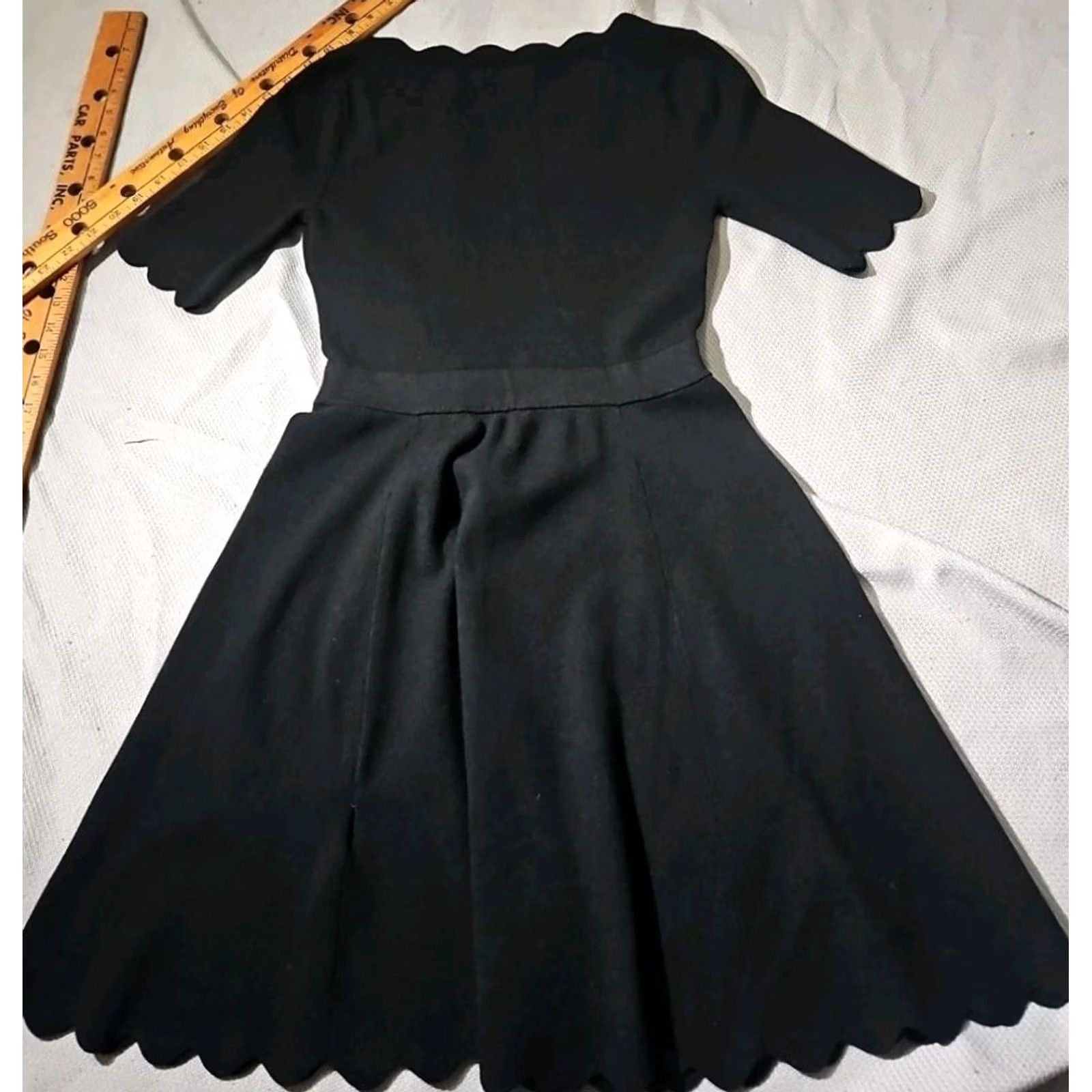 MILLY MILLY Dress Womens S Black Scallop Details Fit Flare Knee Length Stretch Grunge Size S / US 4 / IT 40 - 7 Thumbnail
