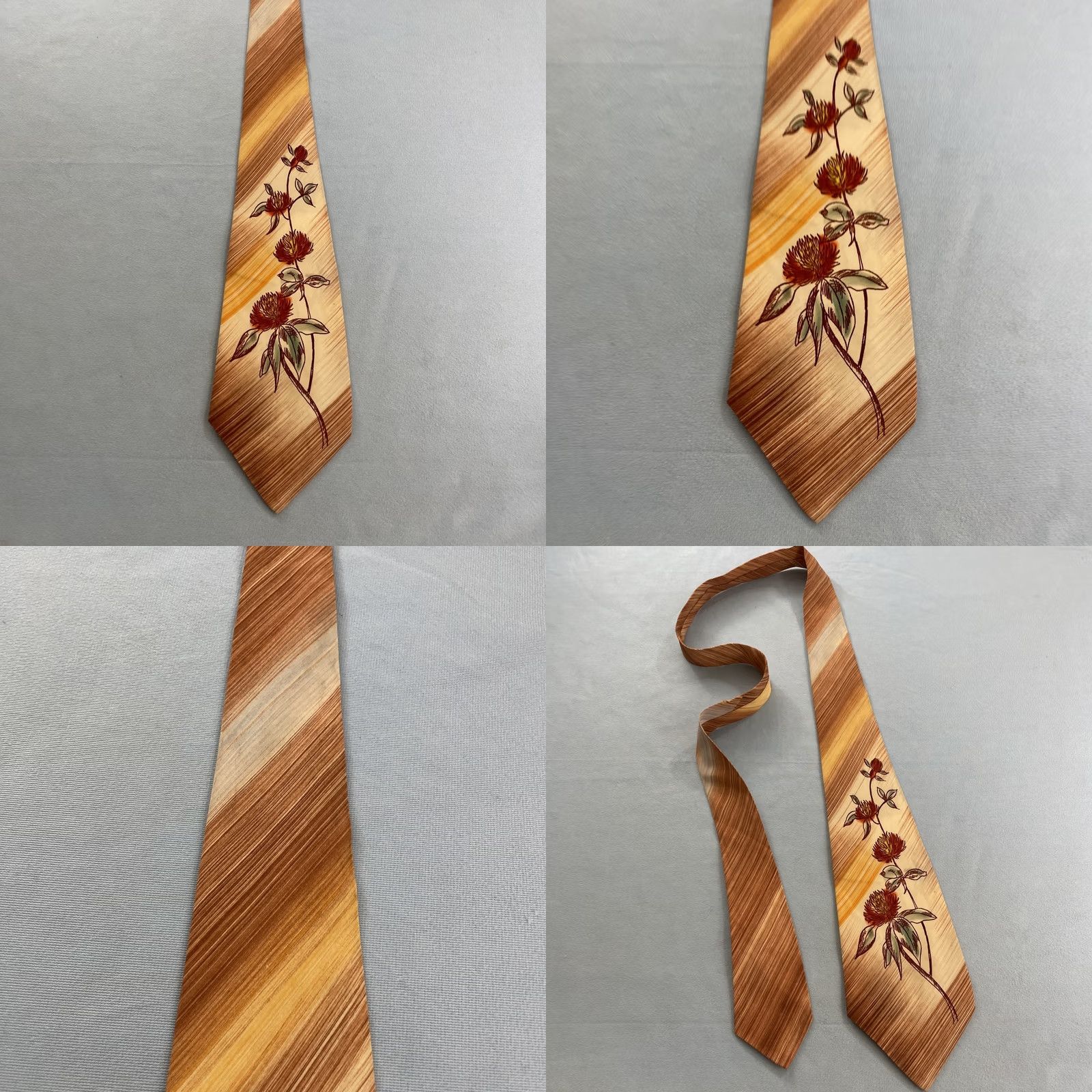 MCM Vtg Towncraft Delux Tie Floral Striped MCM Deco 4.2x51 Brown USA Hand Painted Neckwear Men’s One Size 101 Size ONE SIZE - 11 Thumbnail