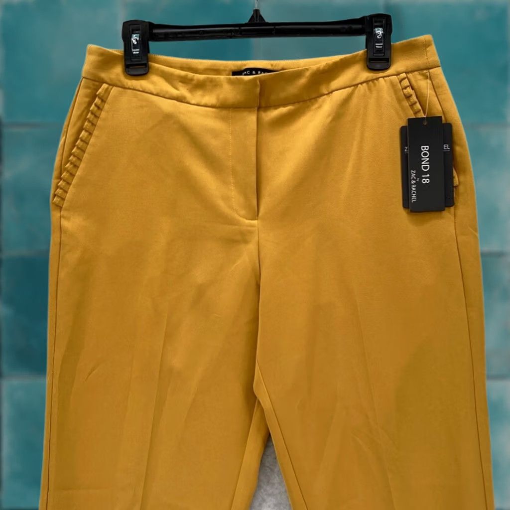 Vintage Zac & Rachel Bond 18 Women's 6 Yellow Stretch Tapered Leg Pants Mid Rise Casual Chino Flat Front Slim Inseam 28" Polyester Spandex Size 24" / US 00 / IT 34 - 1 Thumbnail