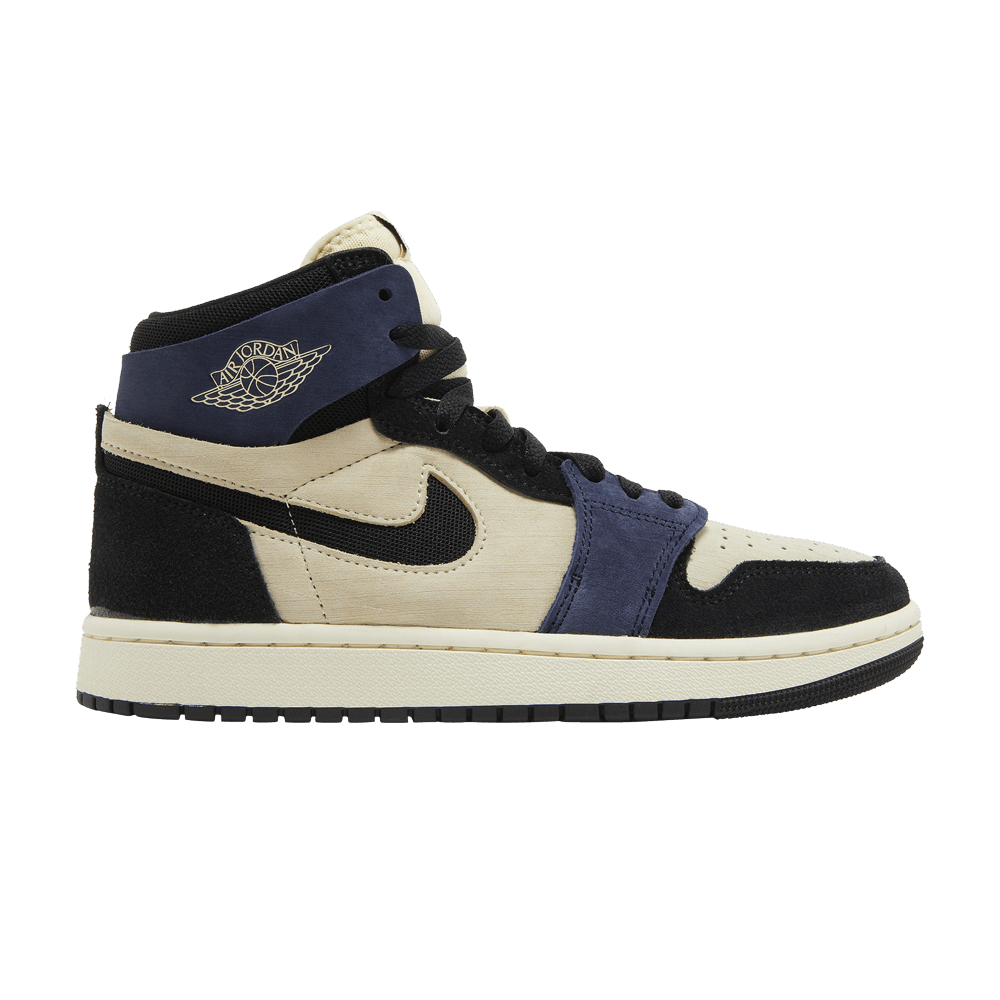 image of Wmns Air Jordan 1 High Zoom Comfort 2 Blackened Blue Shoes in Cream, Women's (Size 5)