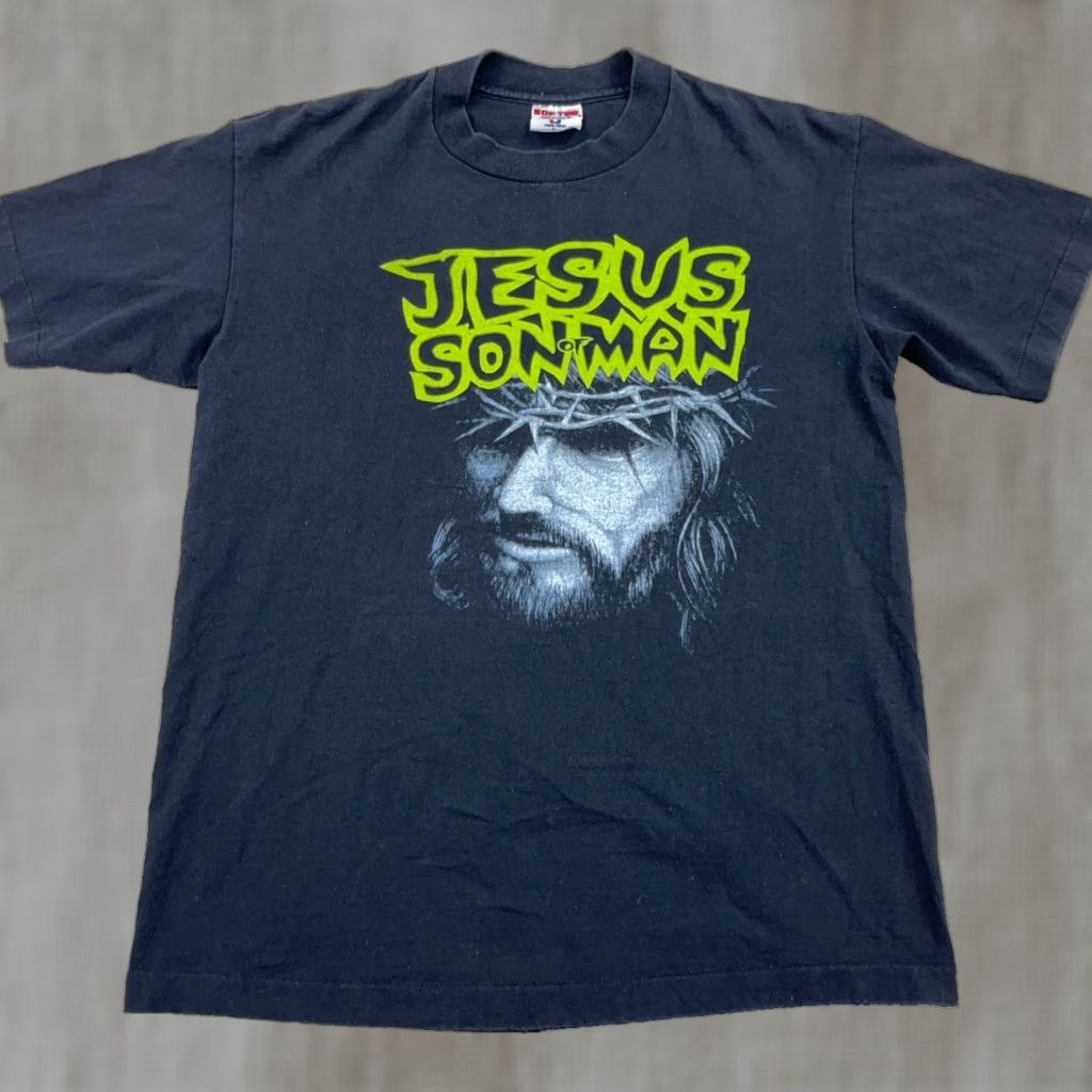 VINTAGE Sof tee Jesus Shirt Men L Black Graphic Print 90s Rap Tee Single Stitch 90s RARE Mens