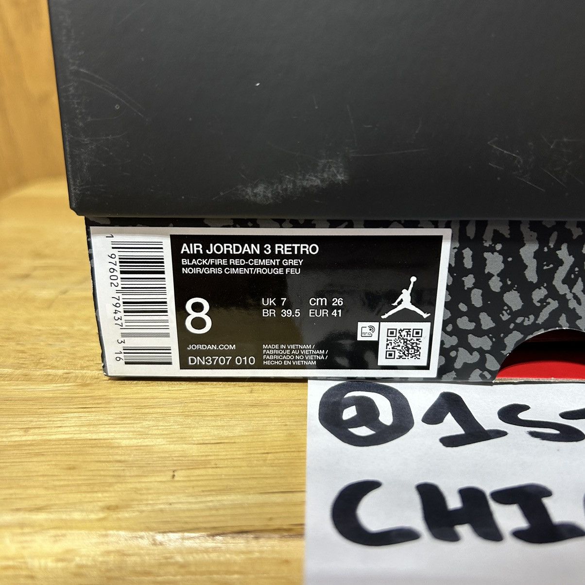 Designer × Jordan Brand × Nike Nike Air Jordan 3 Retro Black Cement Men's Size 8 NEW Size US 8 / EU 41 - 9 Thumbnail