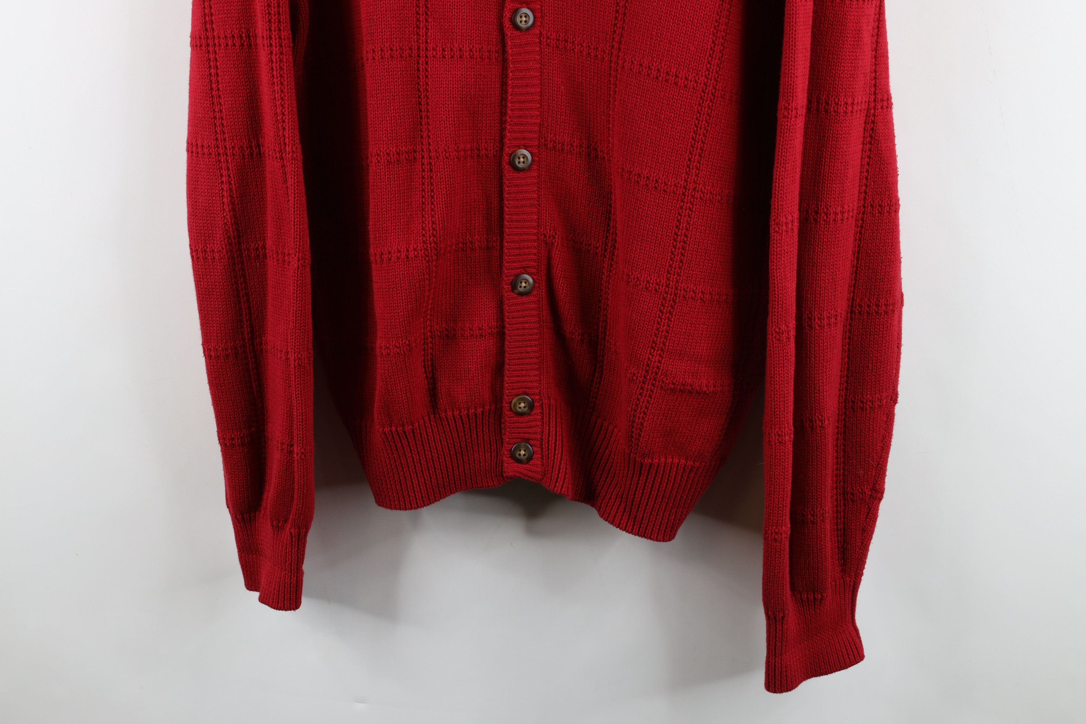 Vintage Vintage 90s Streetwear Checkered Knit Cardigan Sweater Red Size US L / EU 52-54 / 3 - 3 Thumbnail