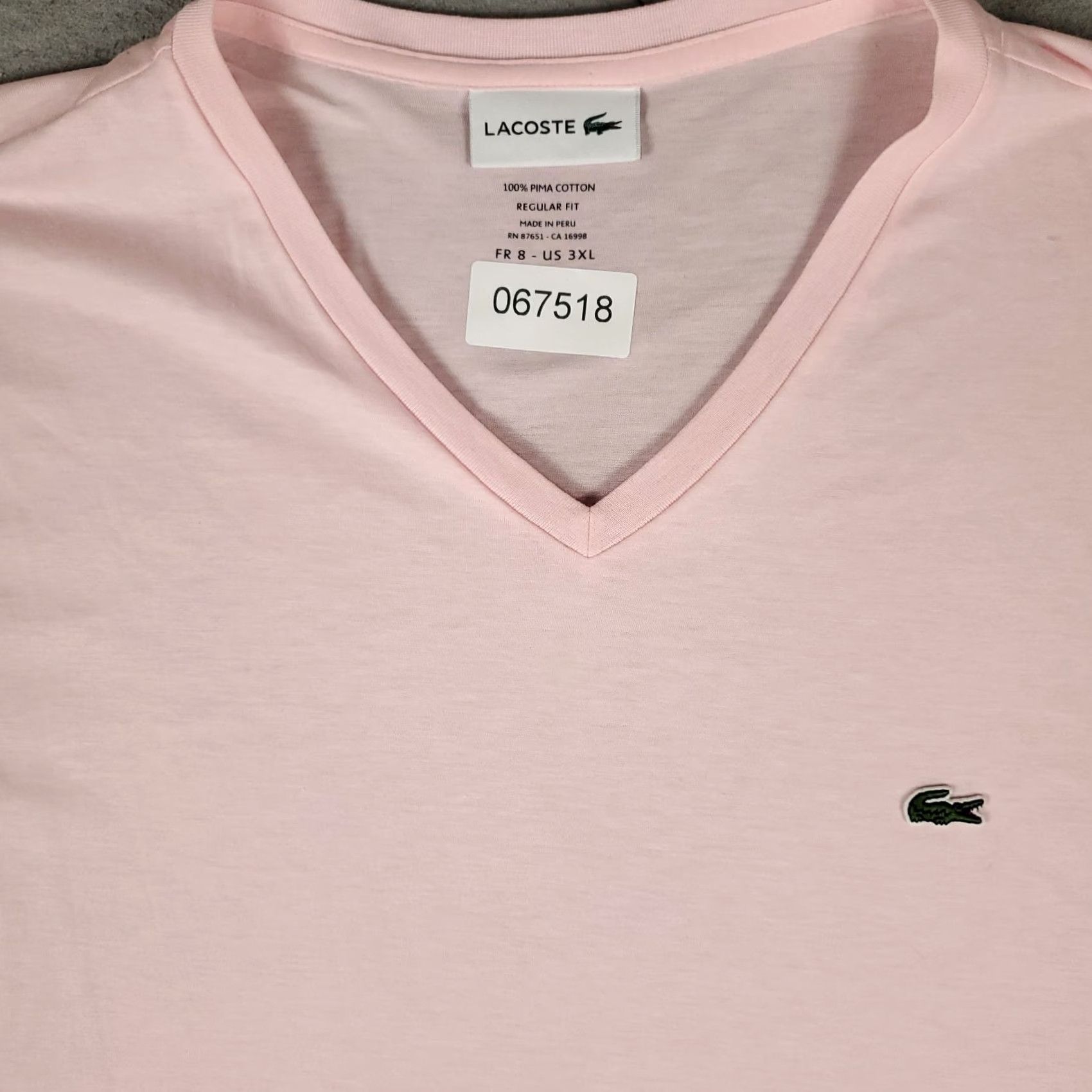 Lacoste Lacoste T-Shirt Mens 3XL Pink V-Neck Short Sleeve Casual Cotton Logo Shirt Ohrd? Size US XXL / EU 58 / 5 - 2 Thumbnail